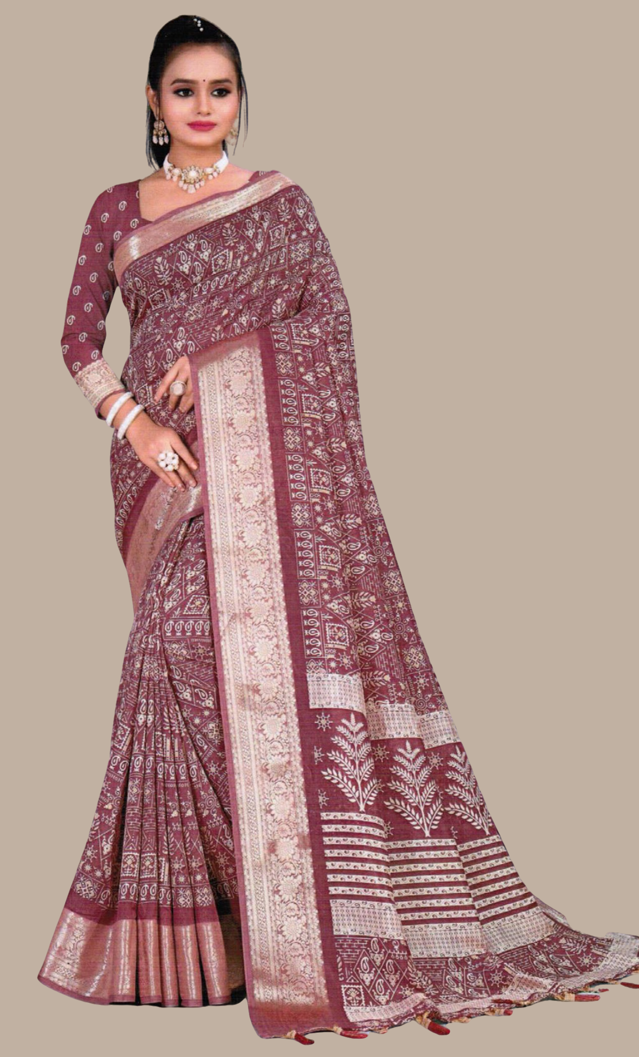 Deep Mink Printed Sari