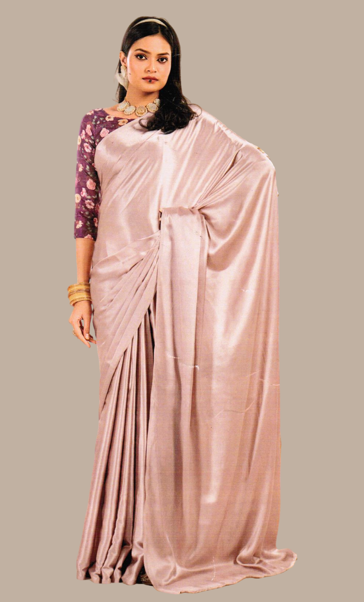 Blush Mink Plain Sari