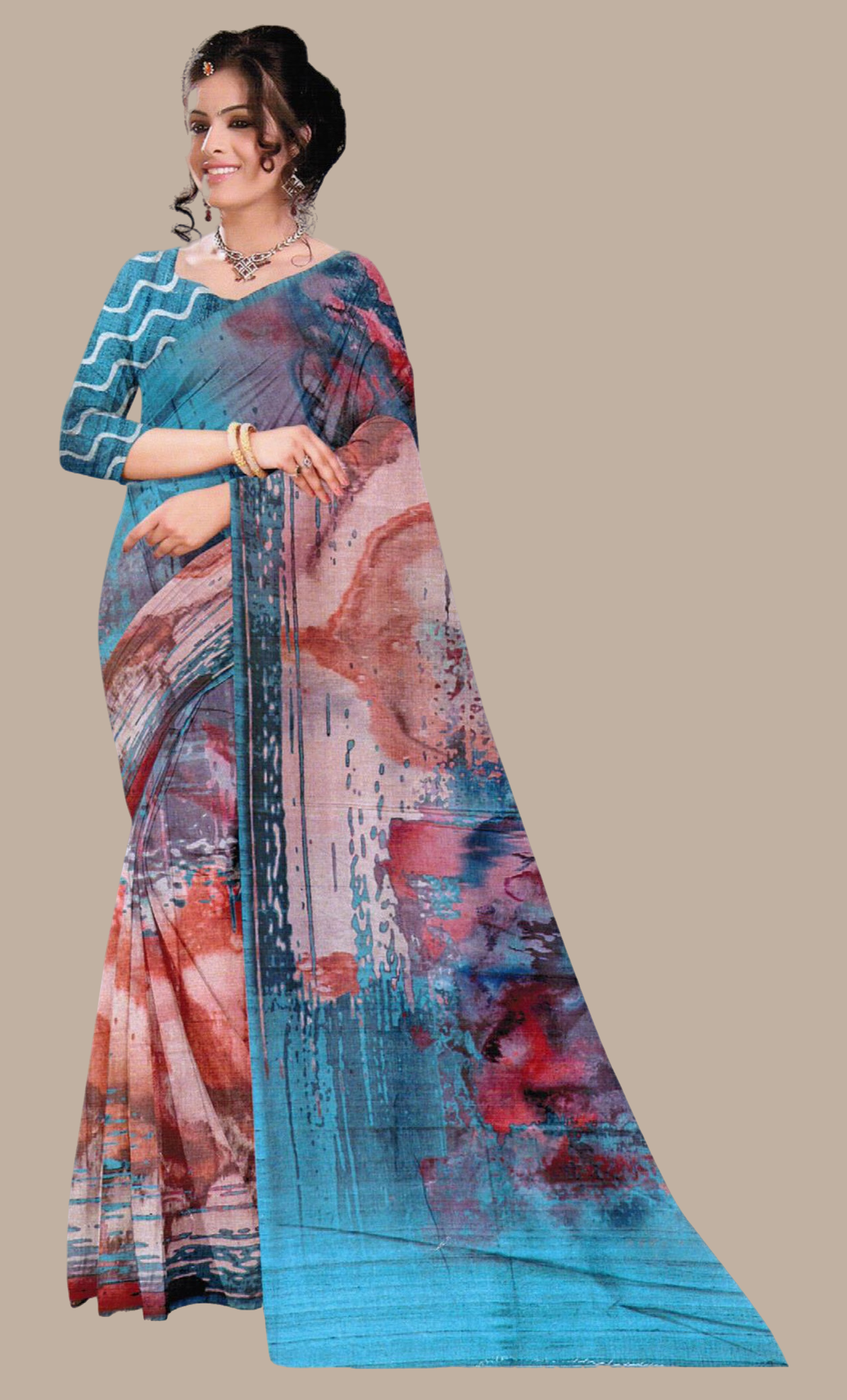 Teal Printed Sari