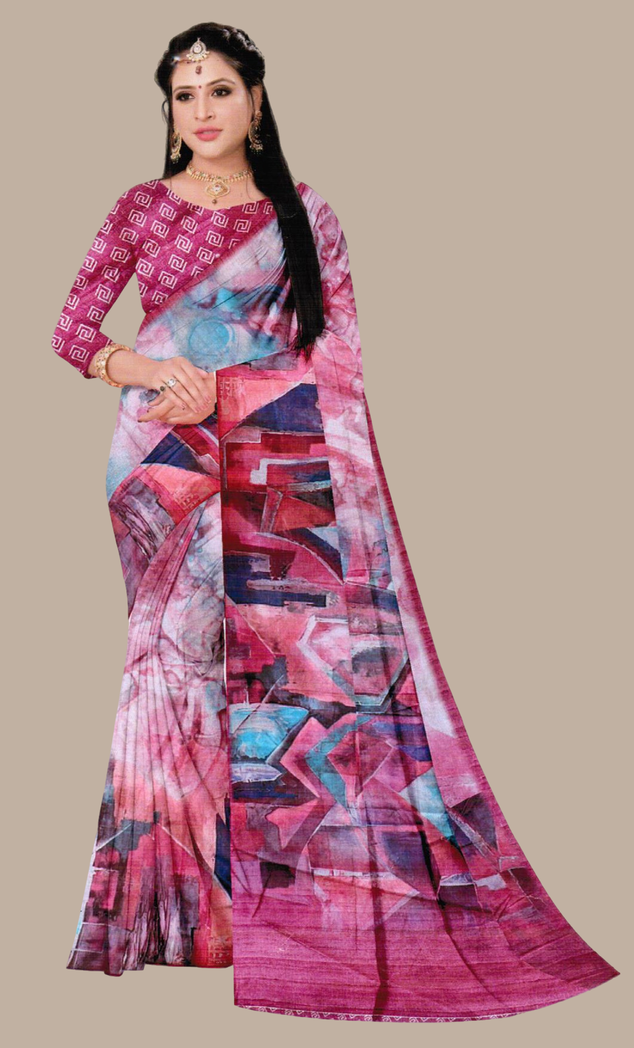 Cerise Printed Sari