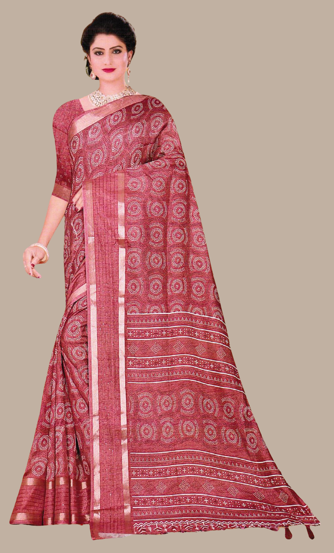 Dark Mink Printed Sari