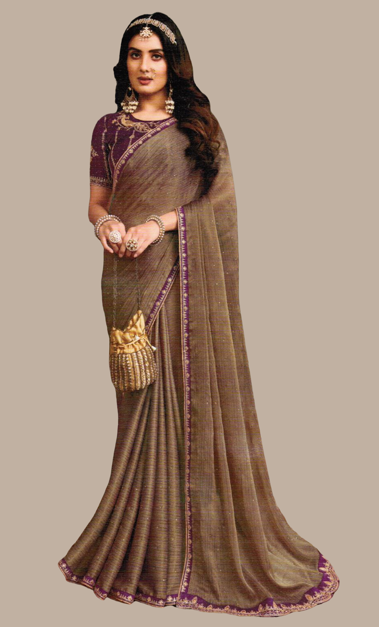 Almond Embroidered Sari