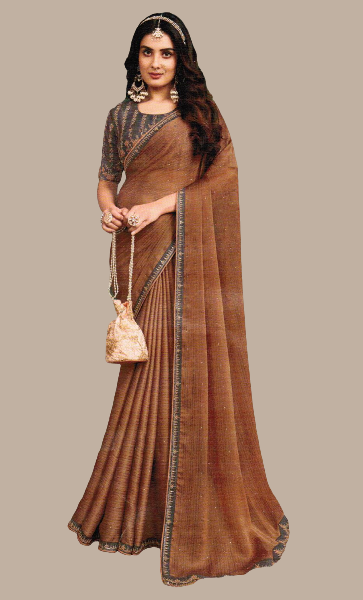 Deep Bronze Embroidered Sari