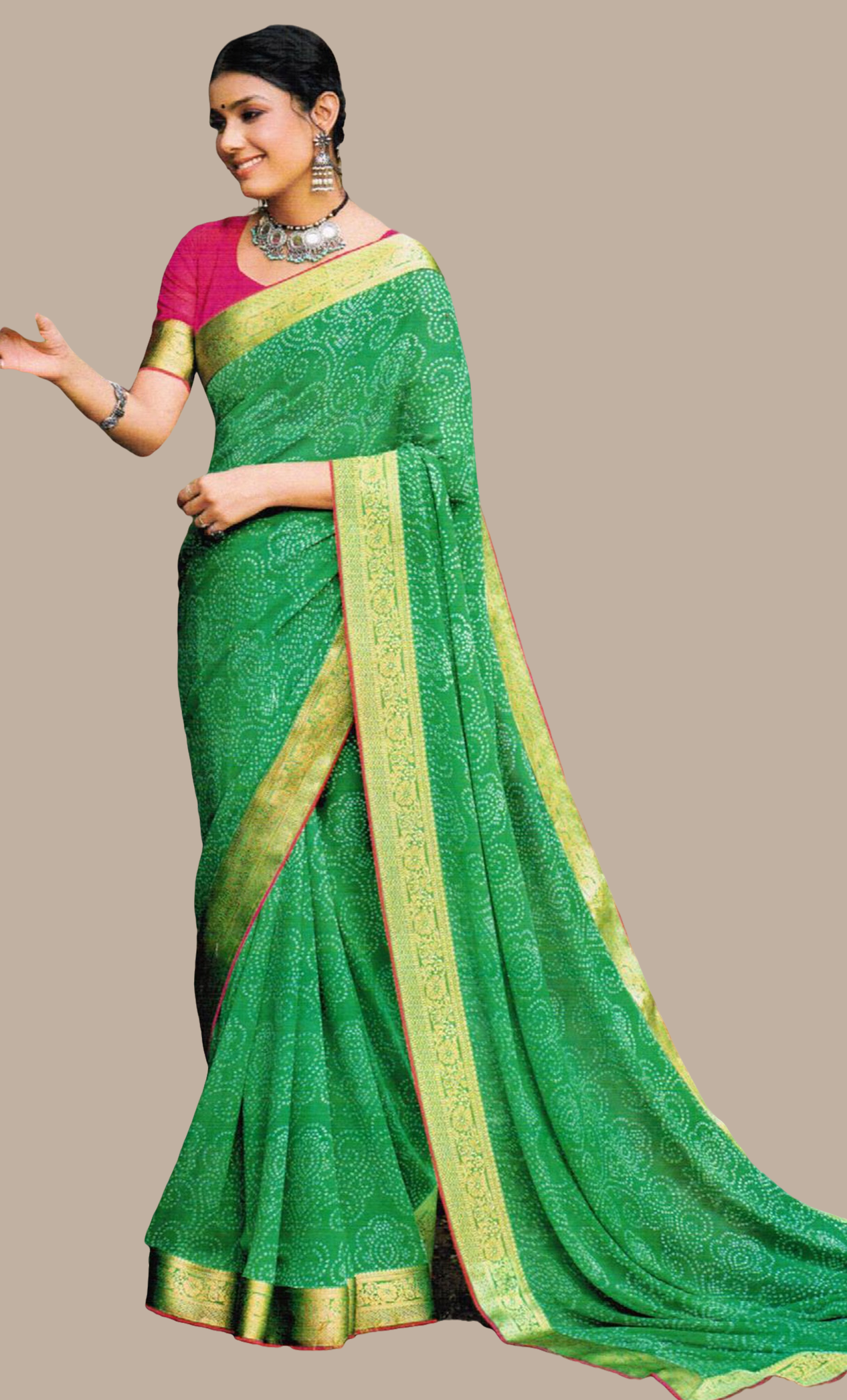 Green Bandhani Printed Sari