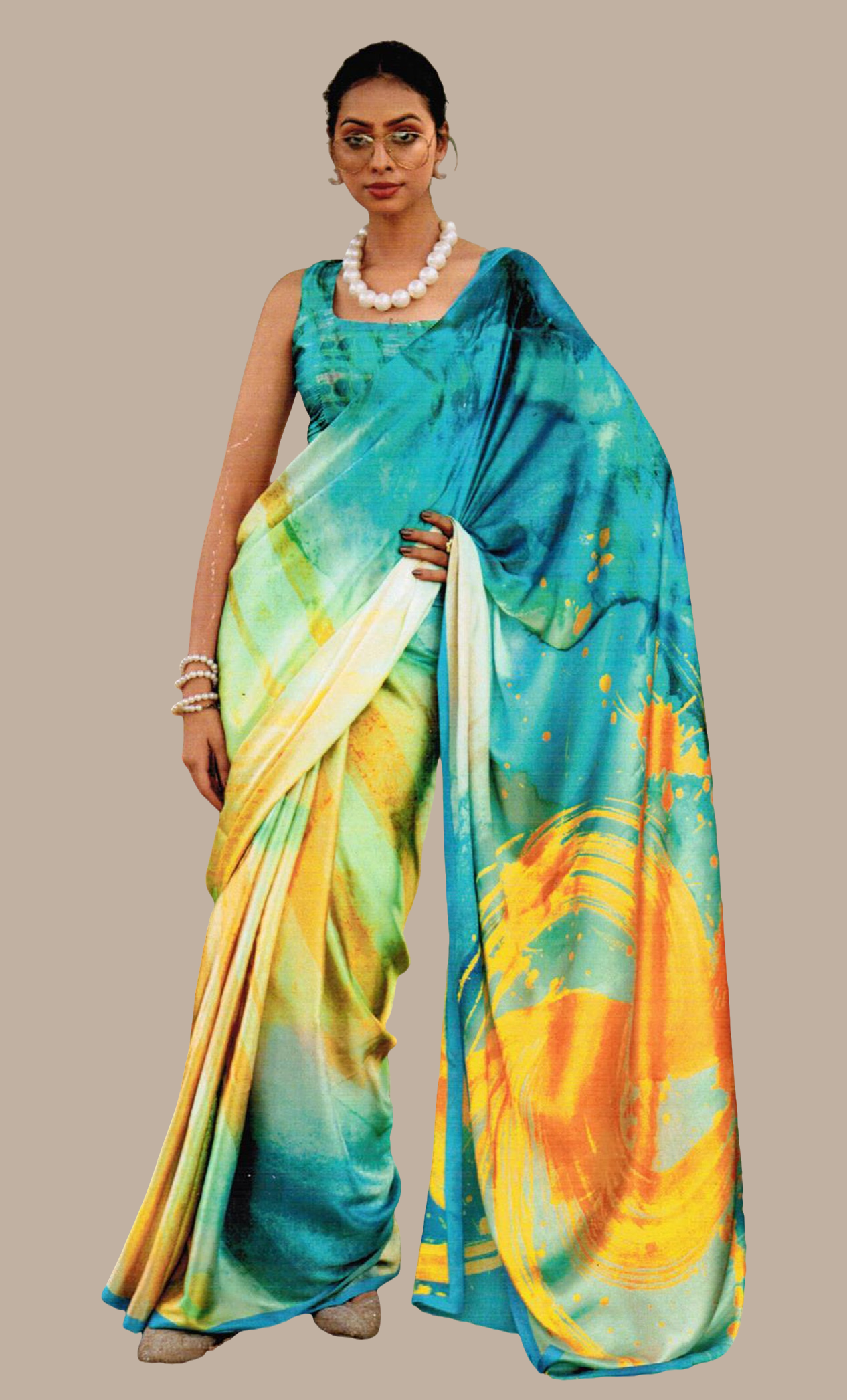 Soft Turquoise Printed Sari