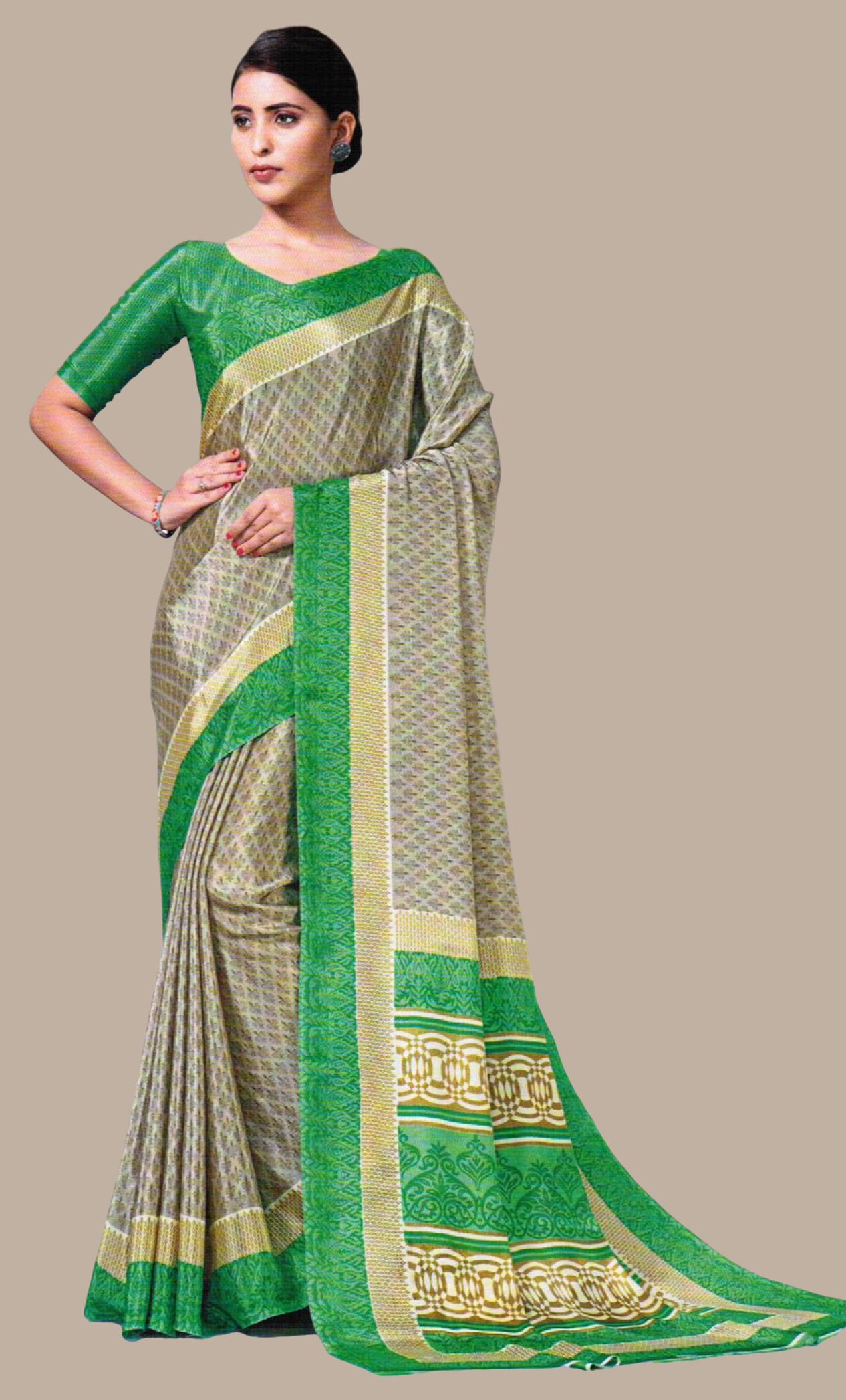 Olive Printed Sari