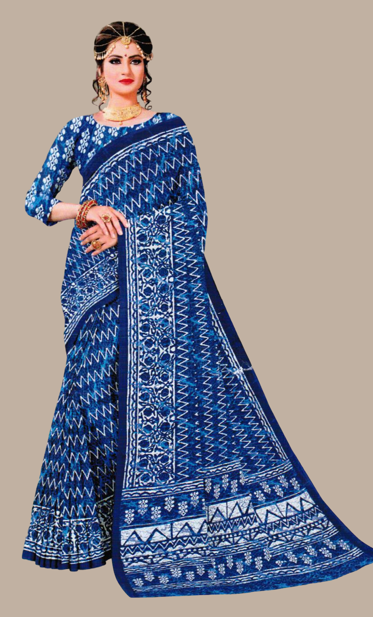 Deep Blue Printed Sari