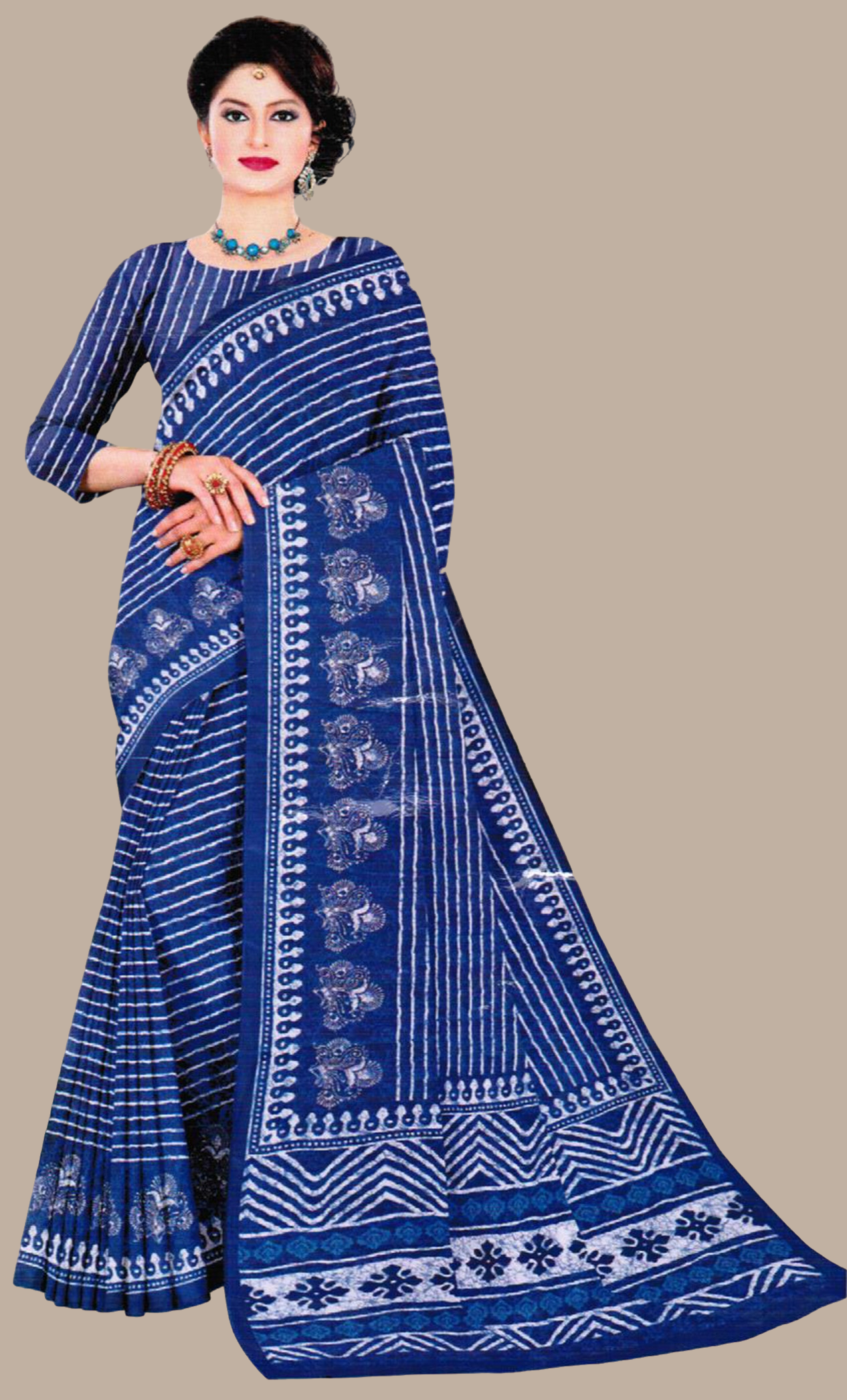 Navy Blue Printed Sari