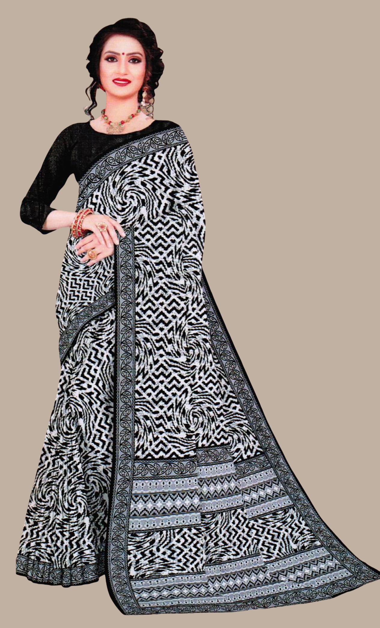 Black Printed Sari