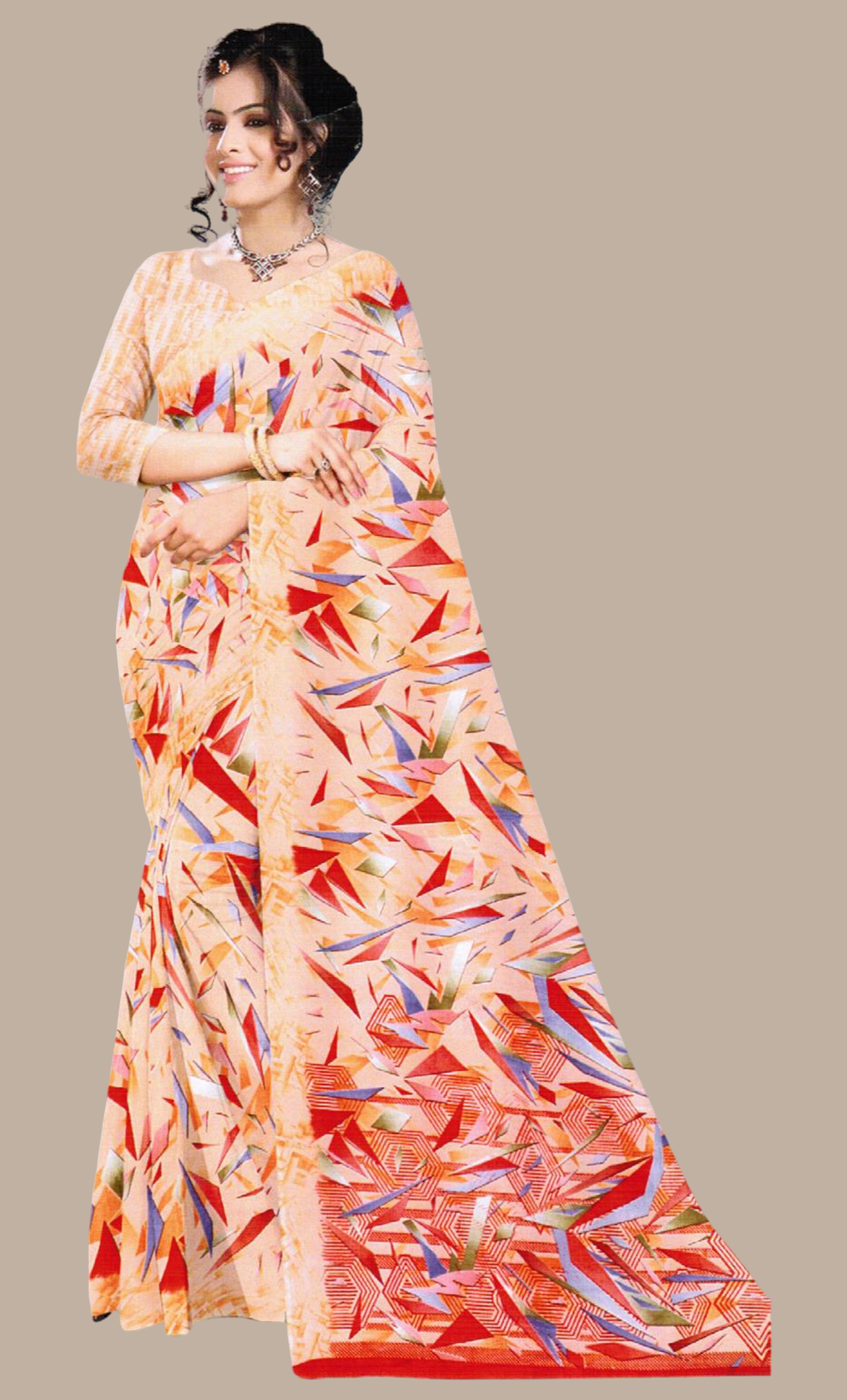 Peach Printed Sari