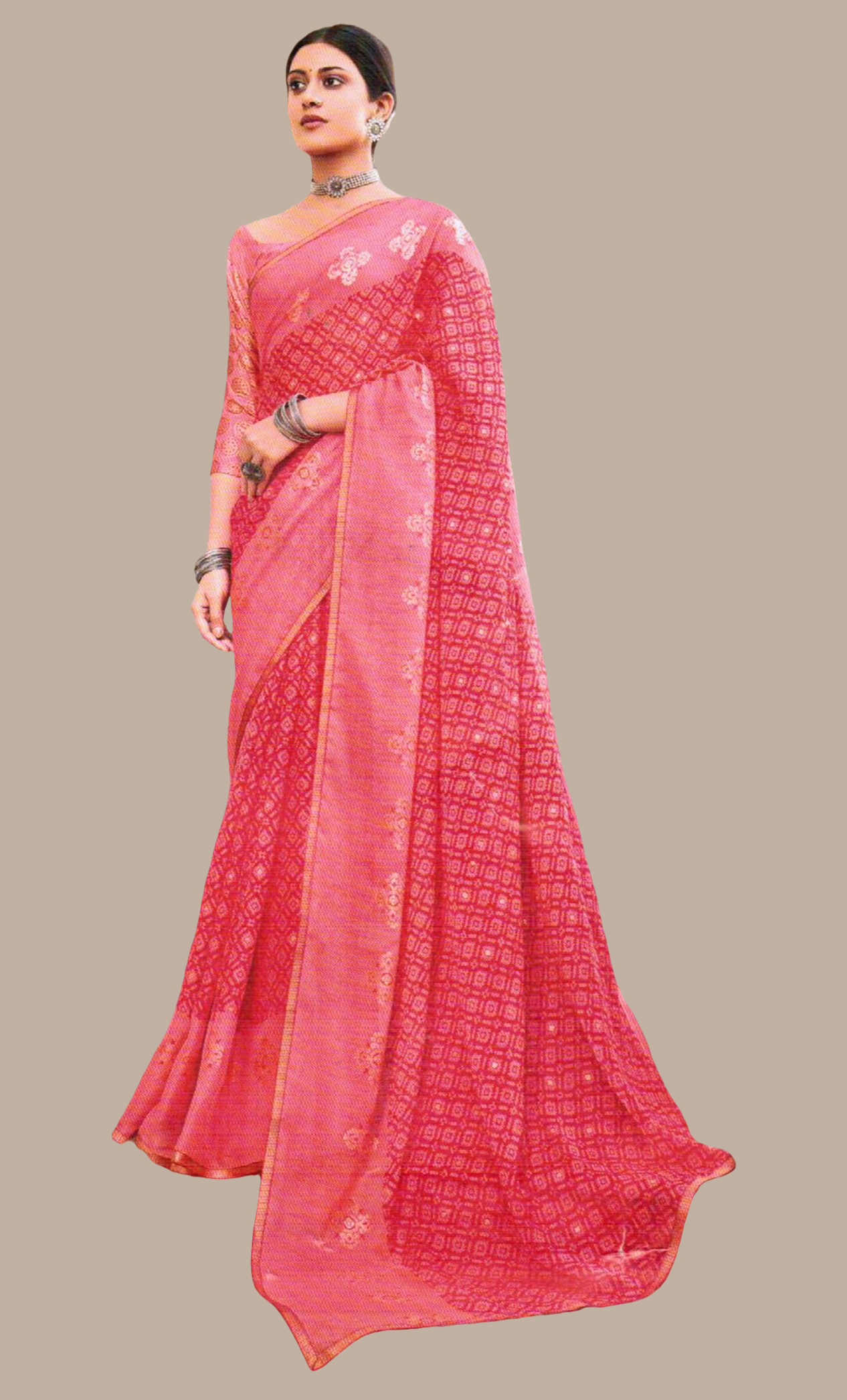 Coral Printed Sari