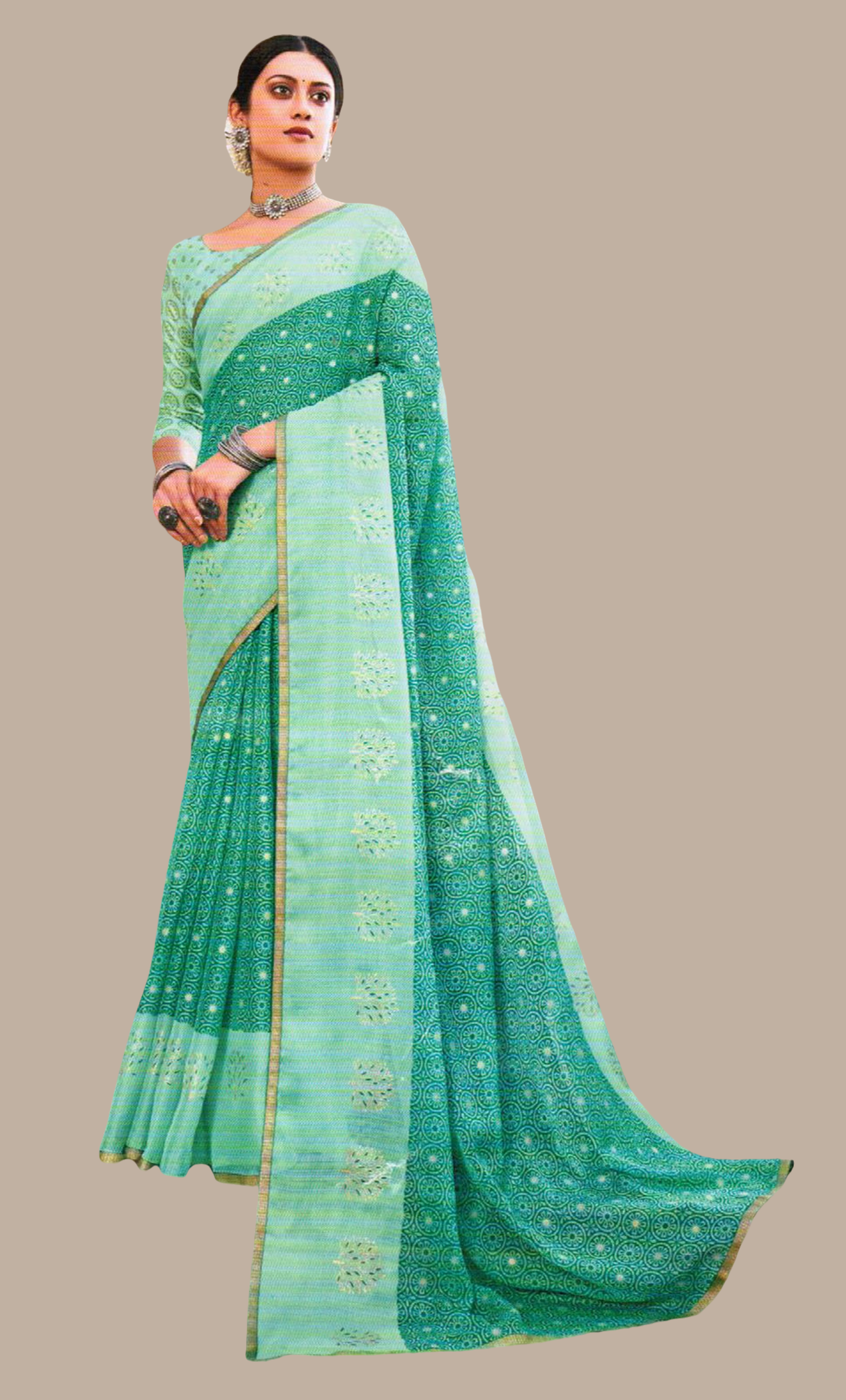 Pale Green Printed Sari