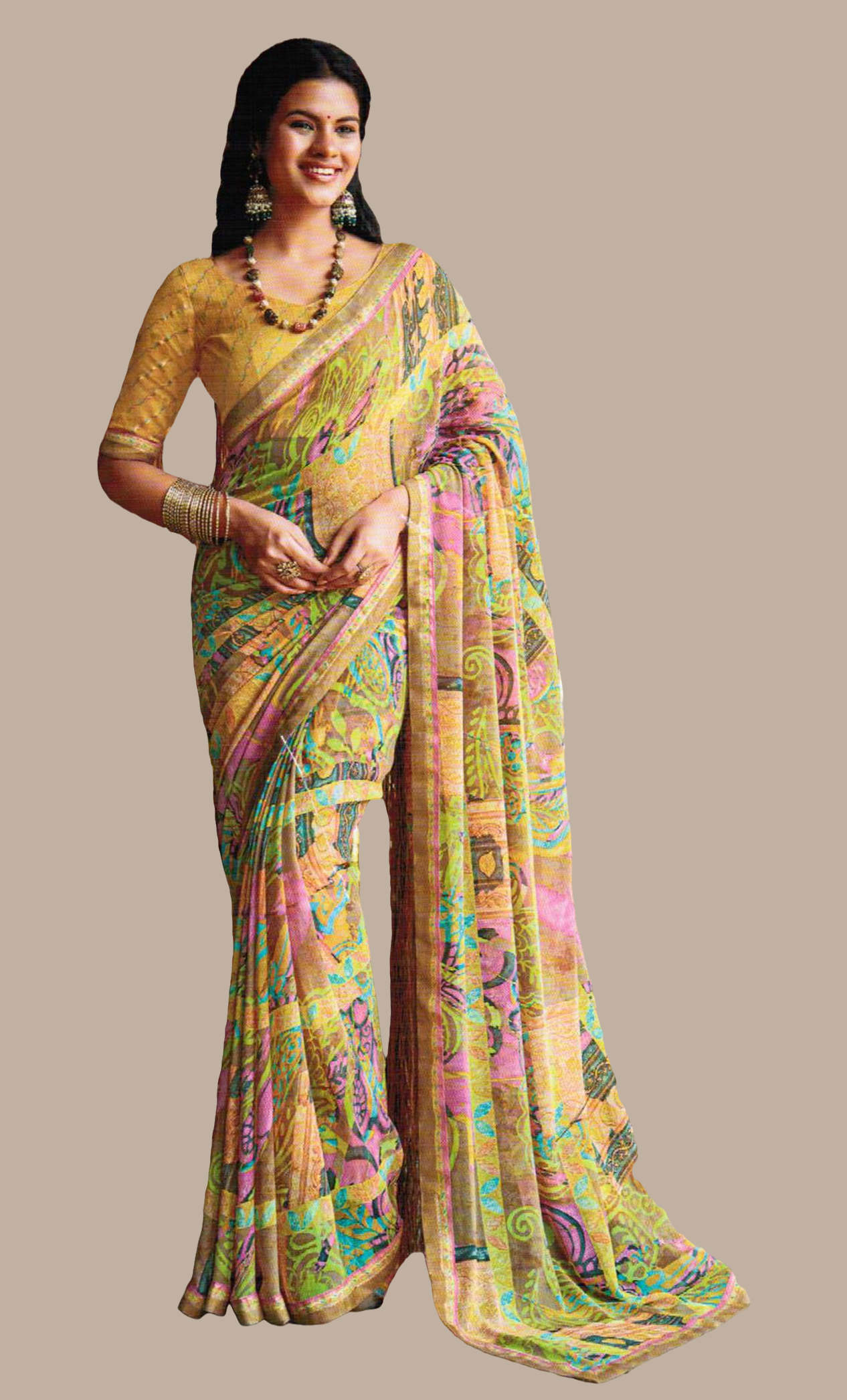 Deep Beige Printed Sari