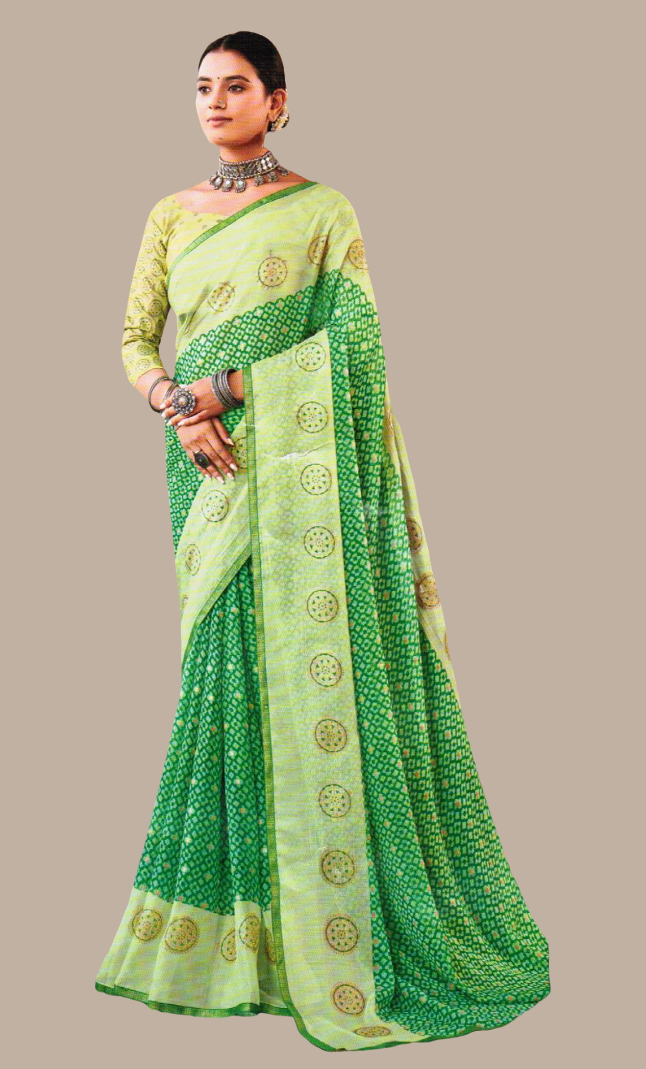 Deep Green Printed Sari