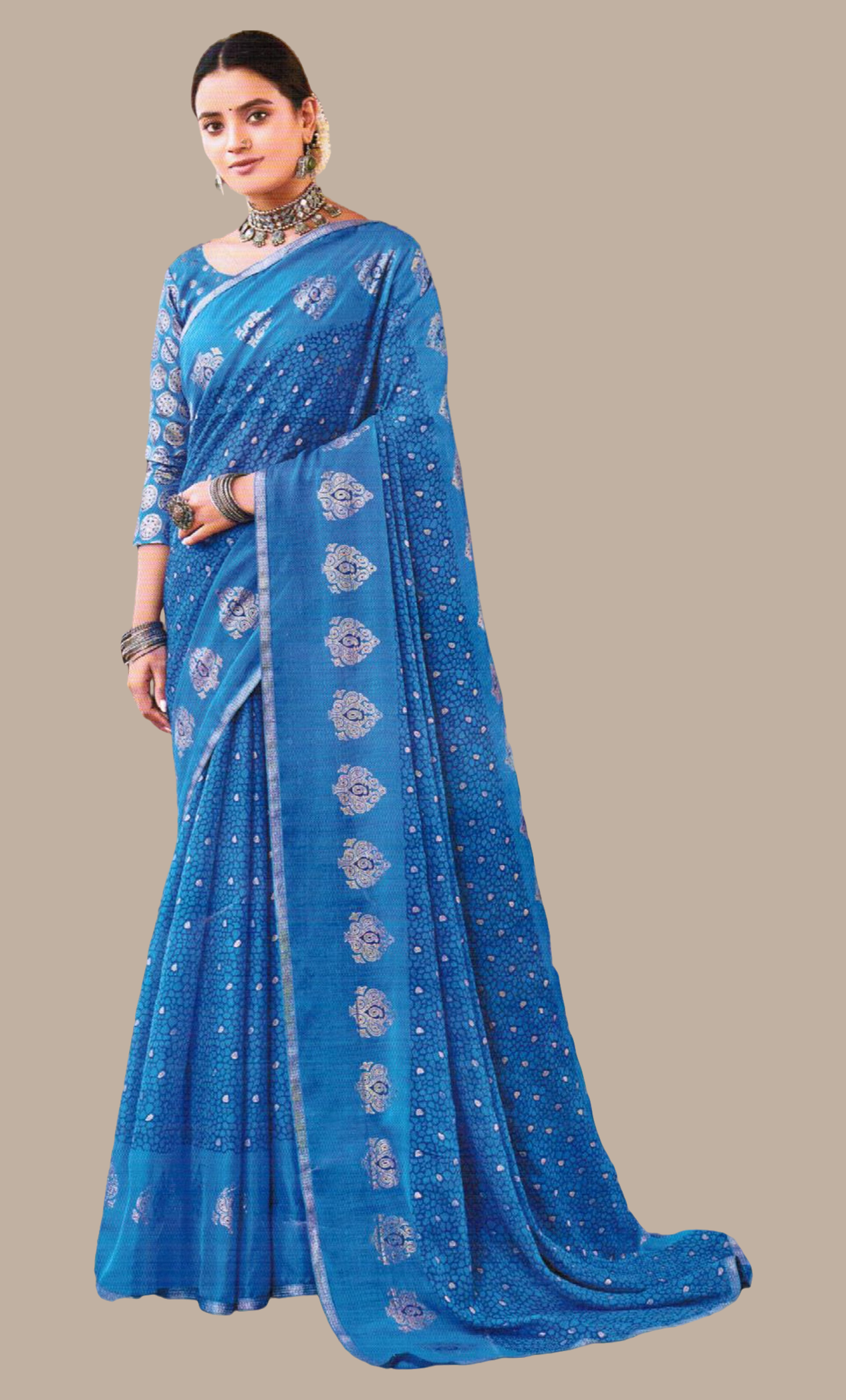 Royal Blue Printed Sari