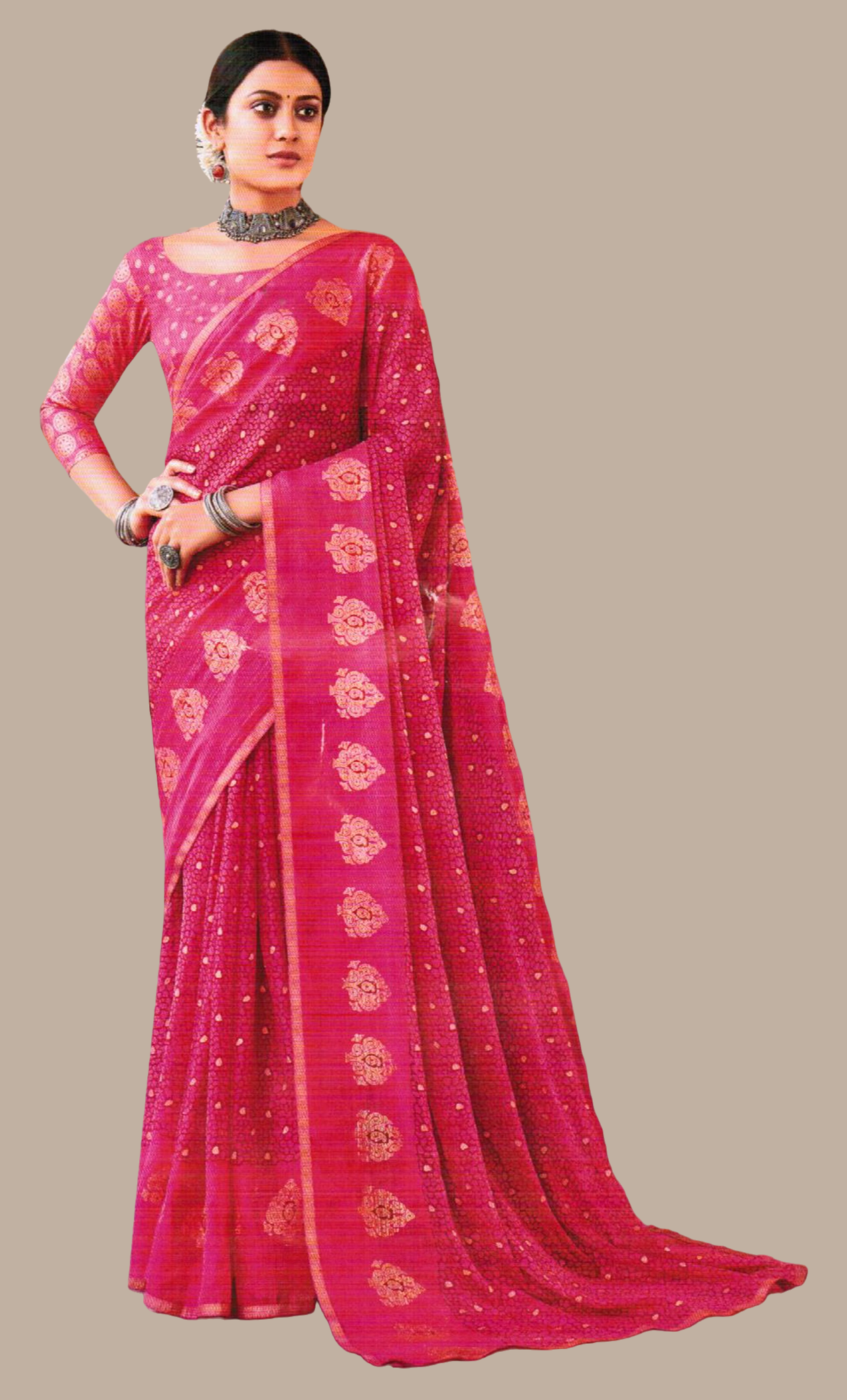 Cerise Printed Sari