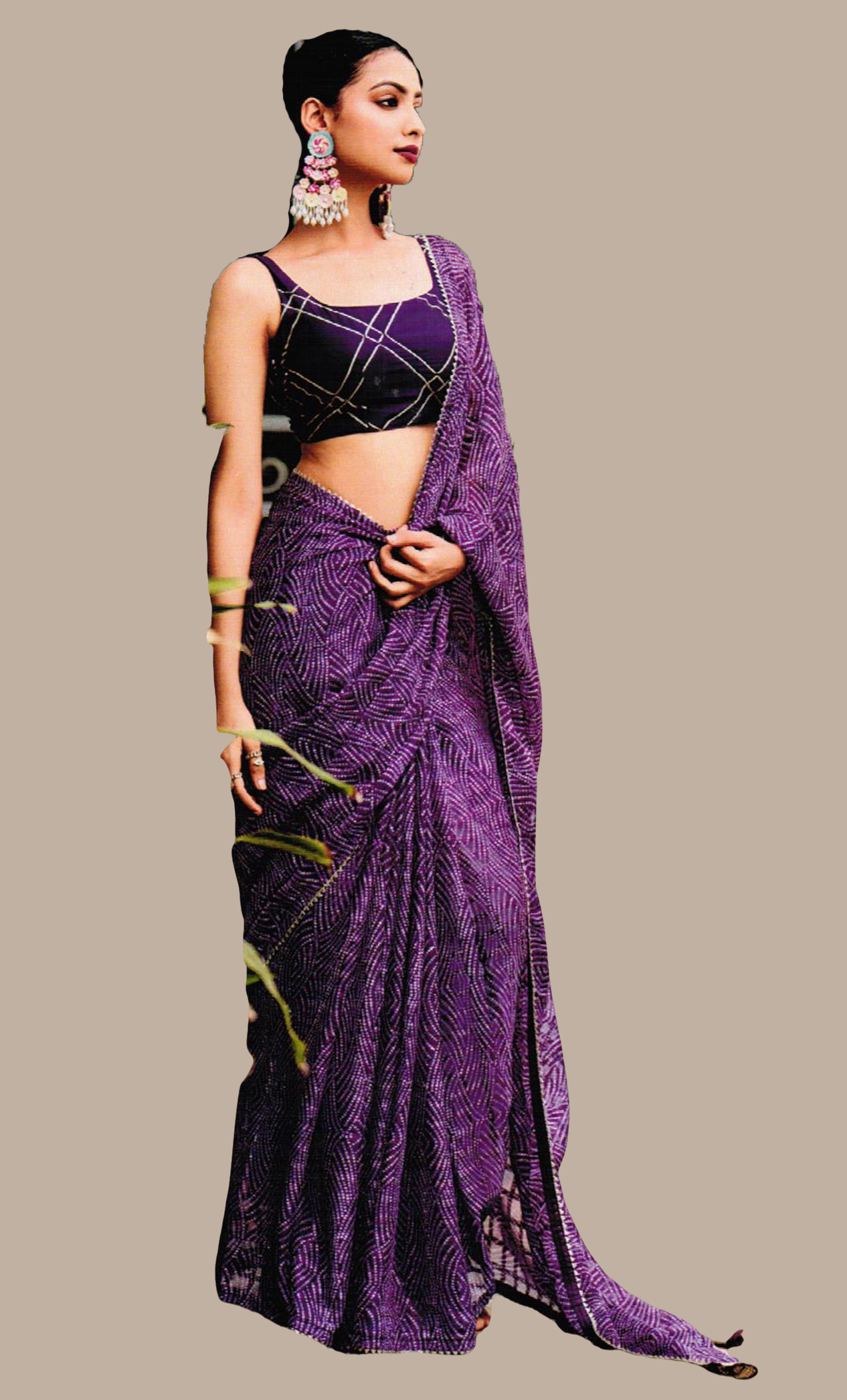 Deep Purple Bandhani Printed Sari