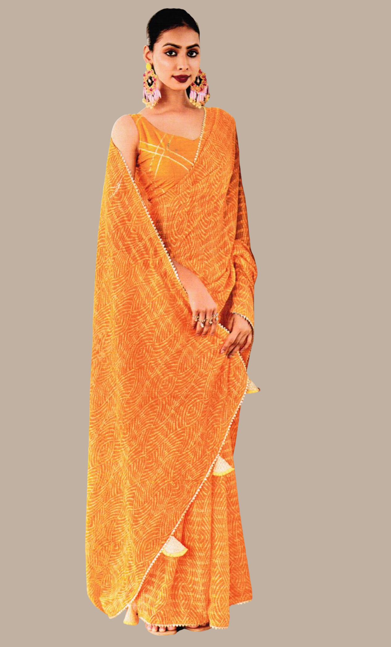 Mustard Bandhani Printed Sari