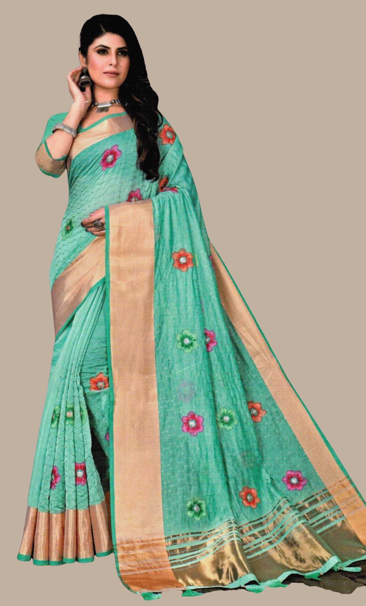 Deep Aqua Art Silk Sari