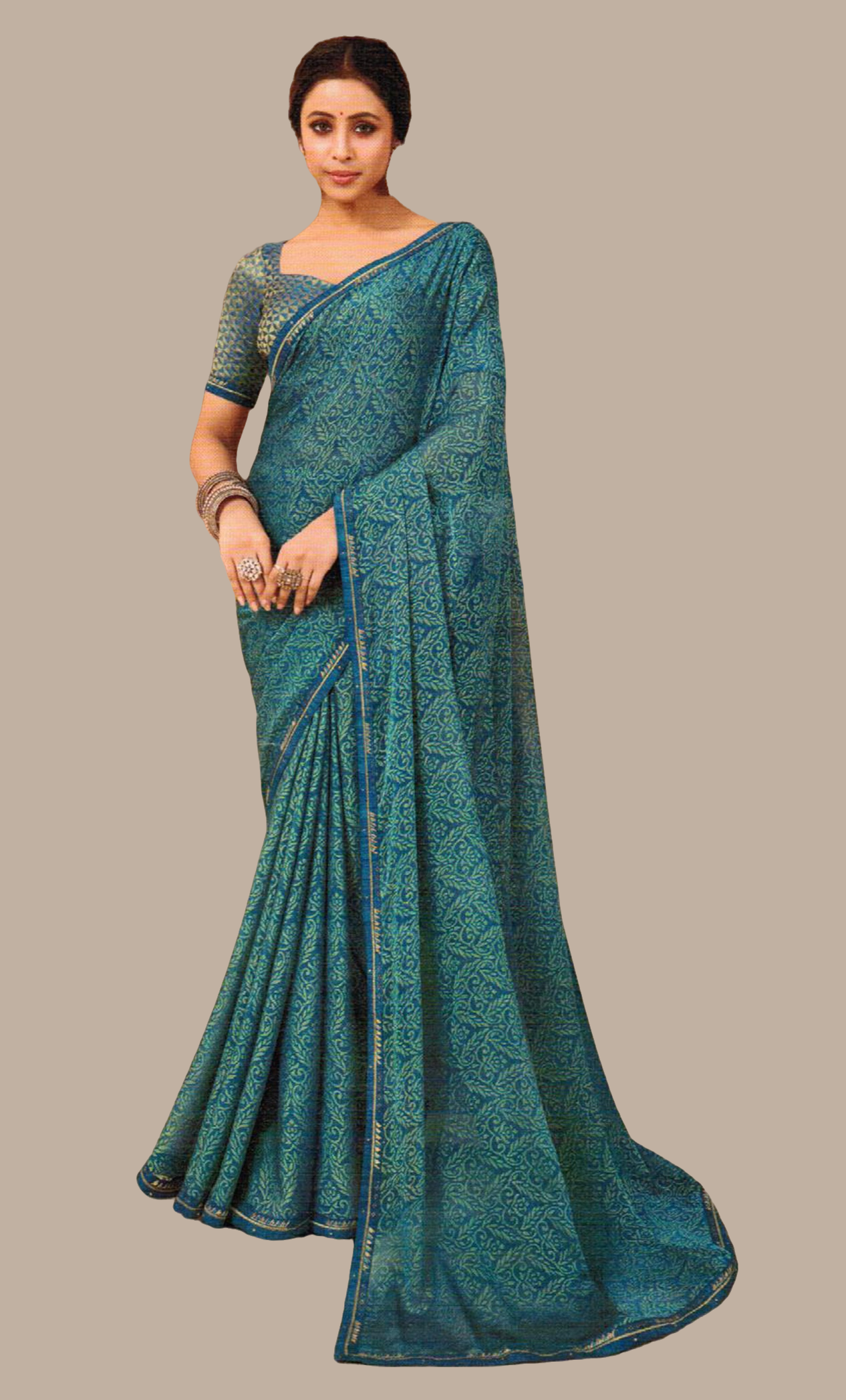 Teal Blue Woven Sari