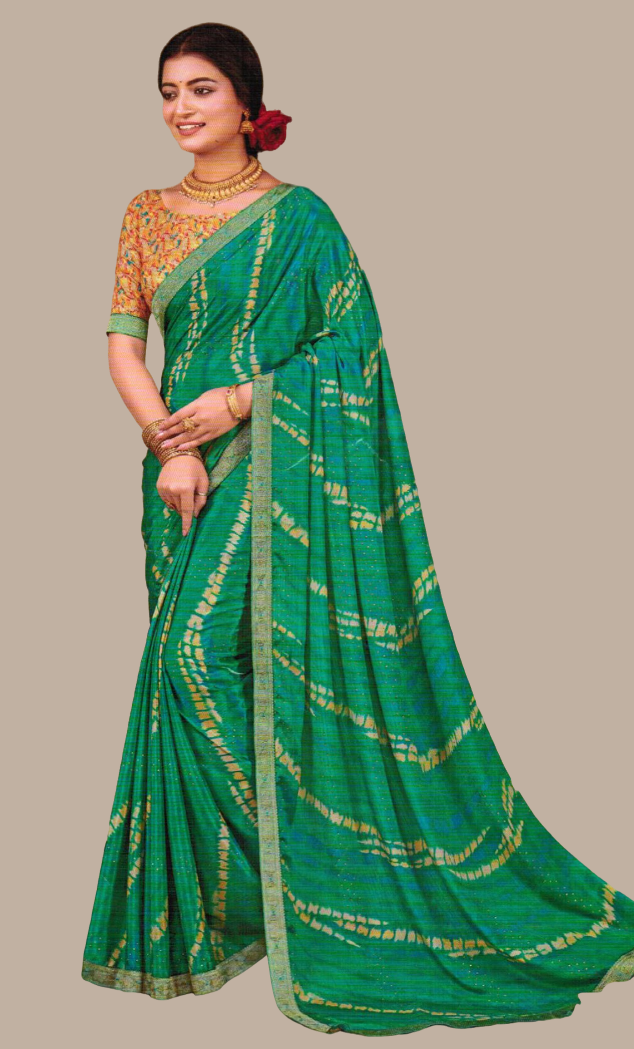 Deep Green Printed Sari