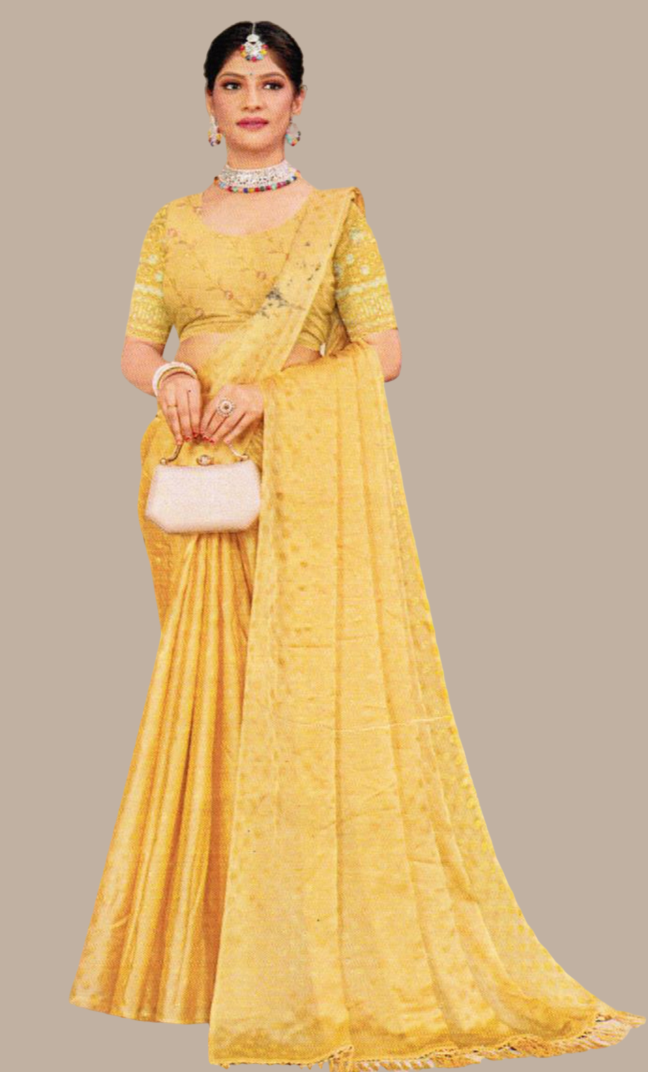 Lemon Embroidered Sari