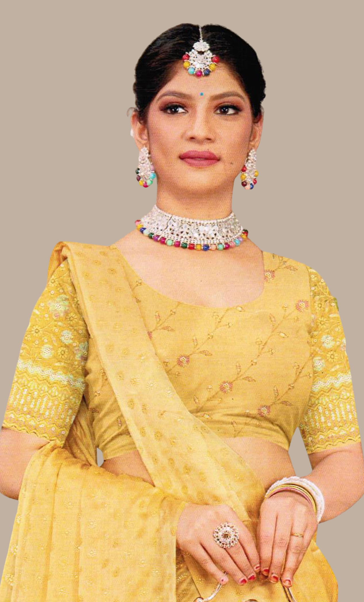 Lemon Embroidered Sari