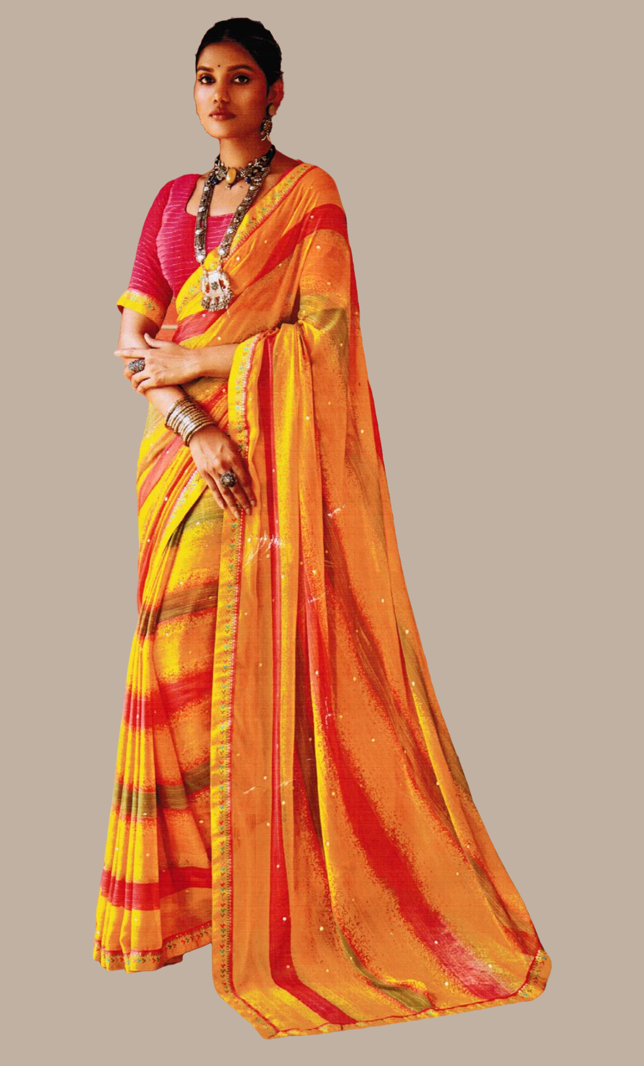 Deep Mustard Printed Sari