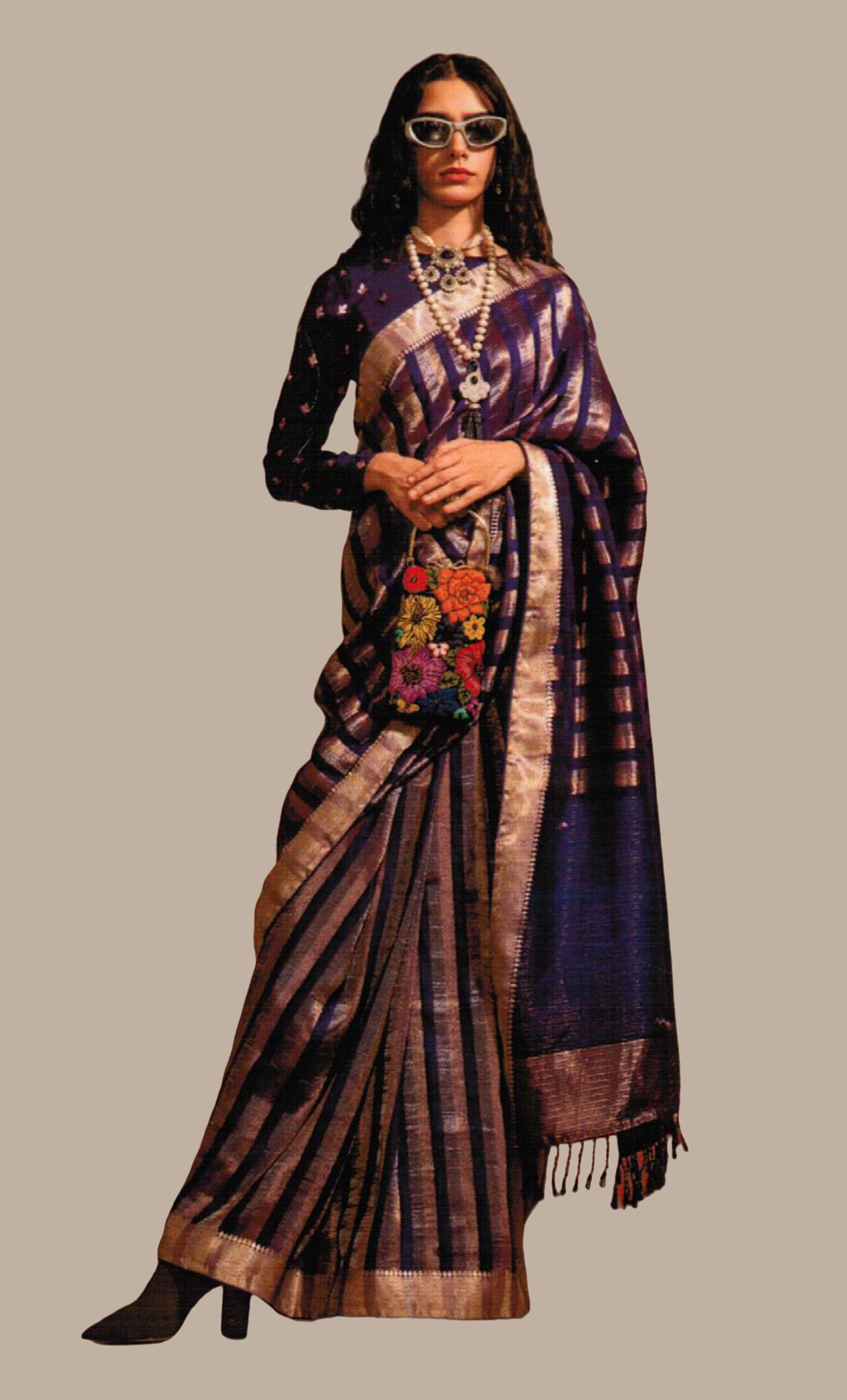 Purple Woven Art Silk Sari