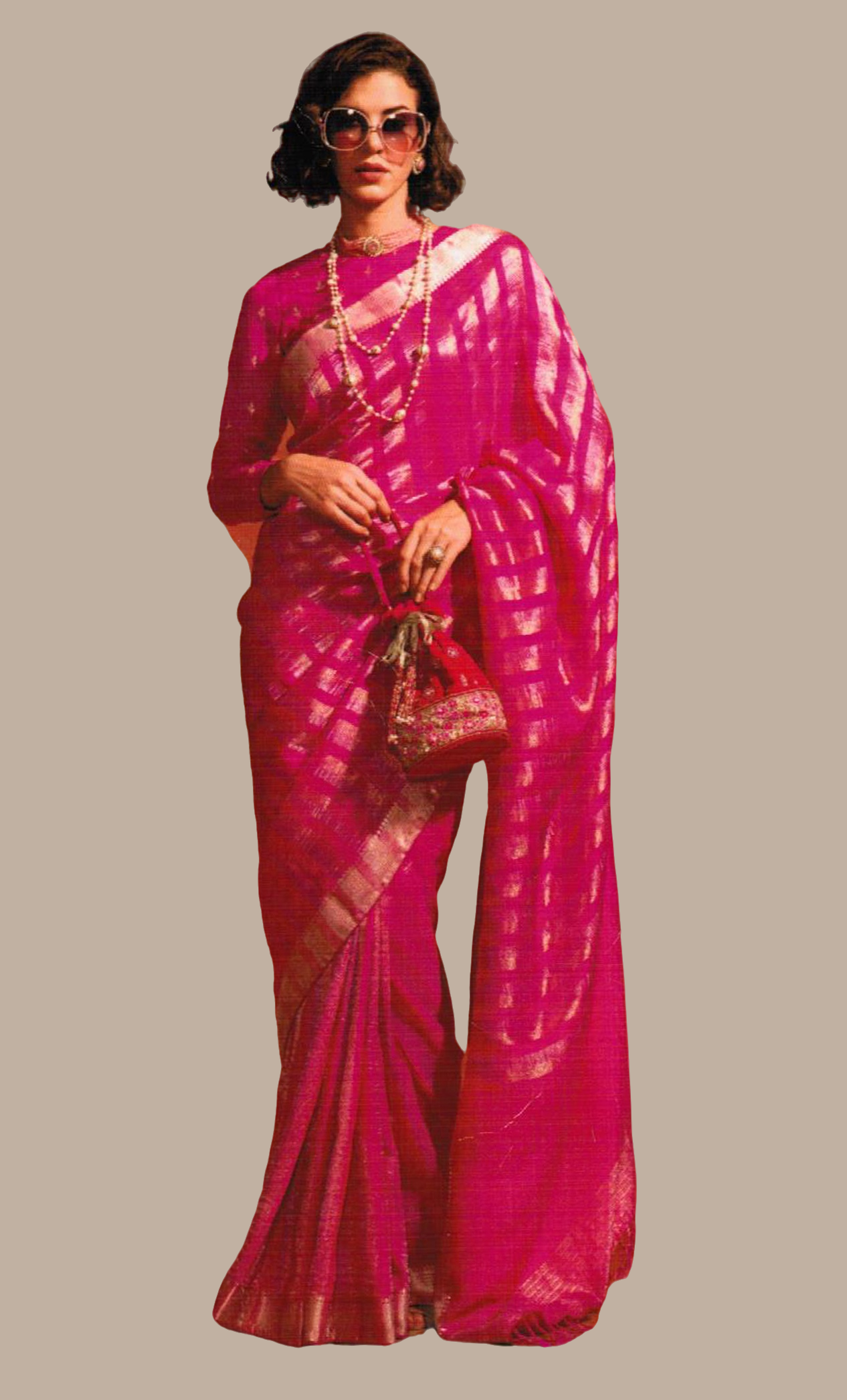 Deep Pink Woven Art Silk Sari