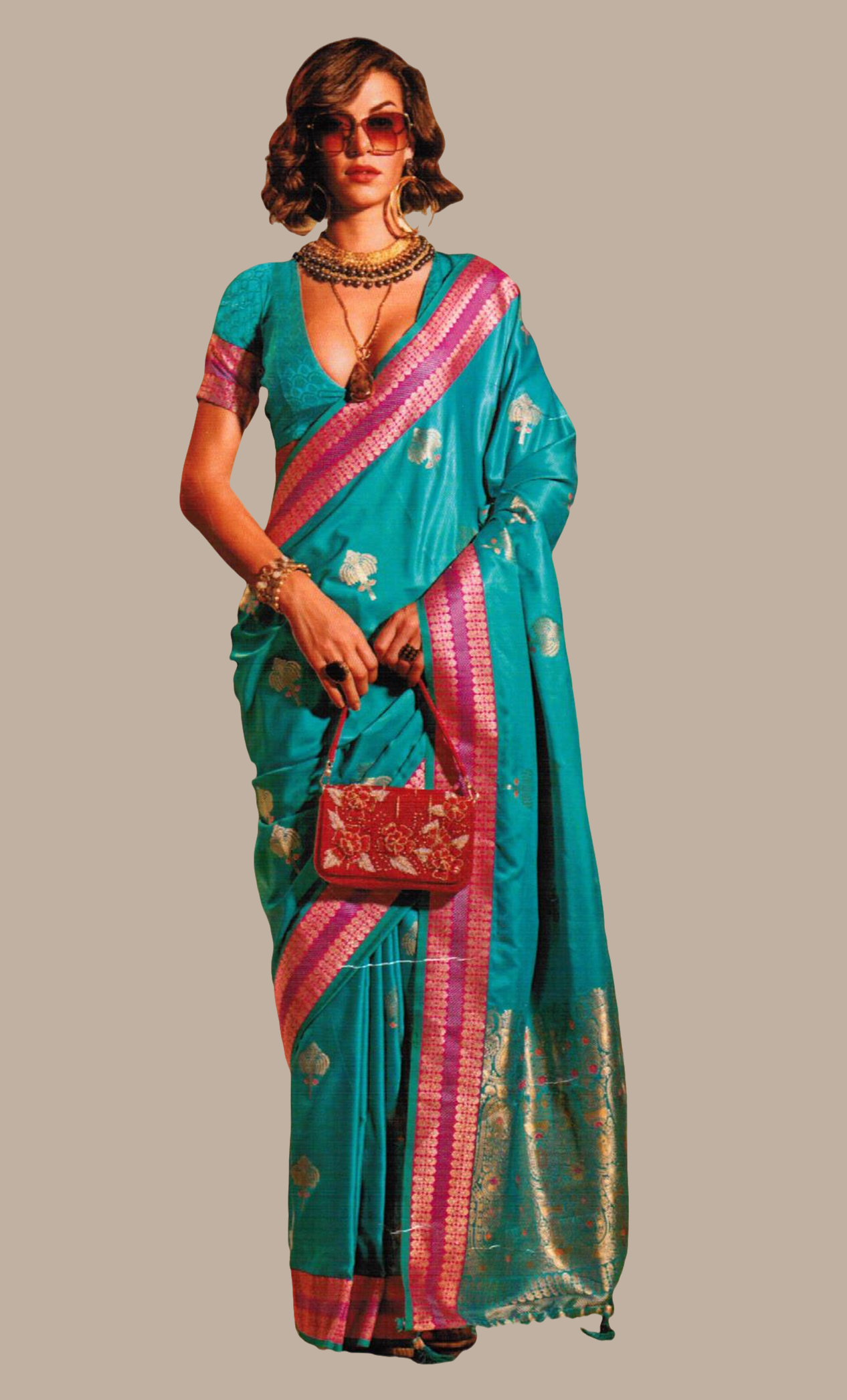 Deep Turquoise Woven Art Silk Sari