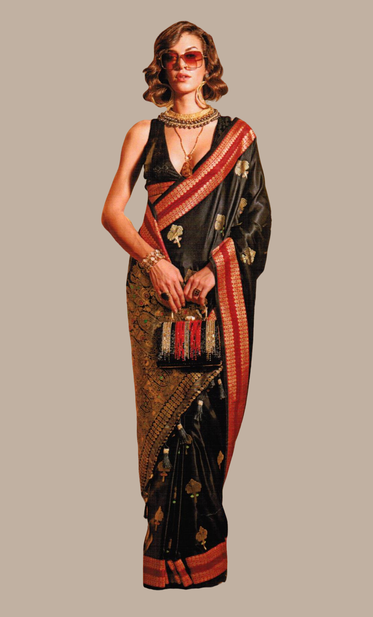 Black Woven Art Silk Sari