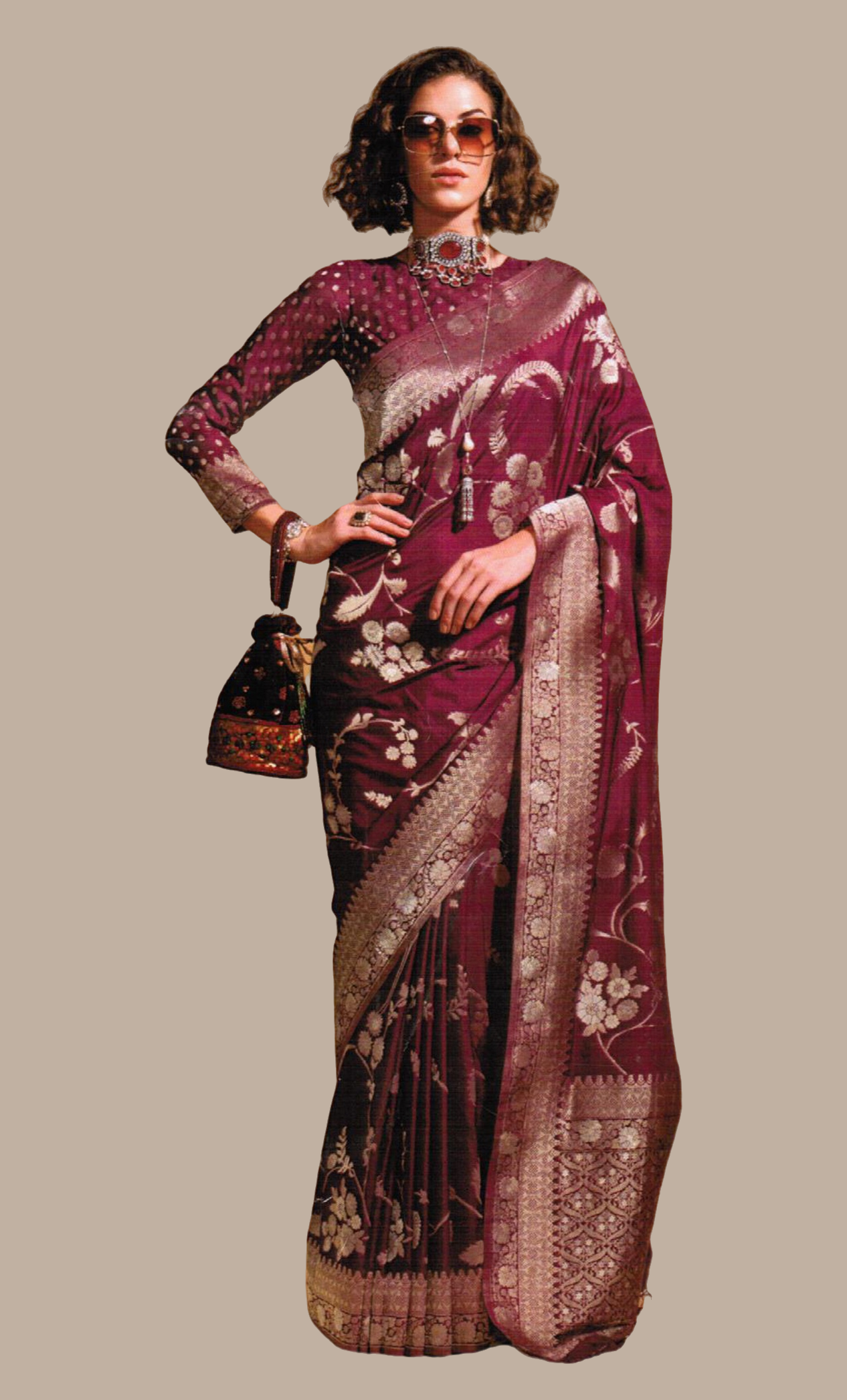 Deep Plum Woven Art Silk Sari