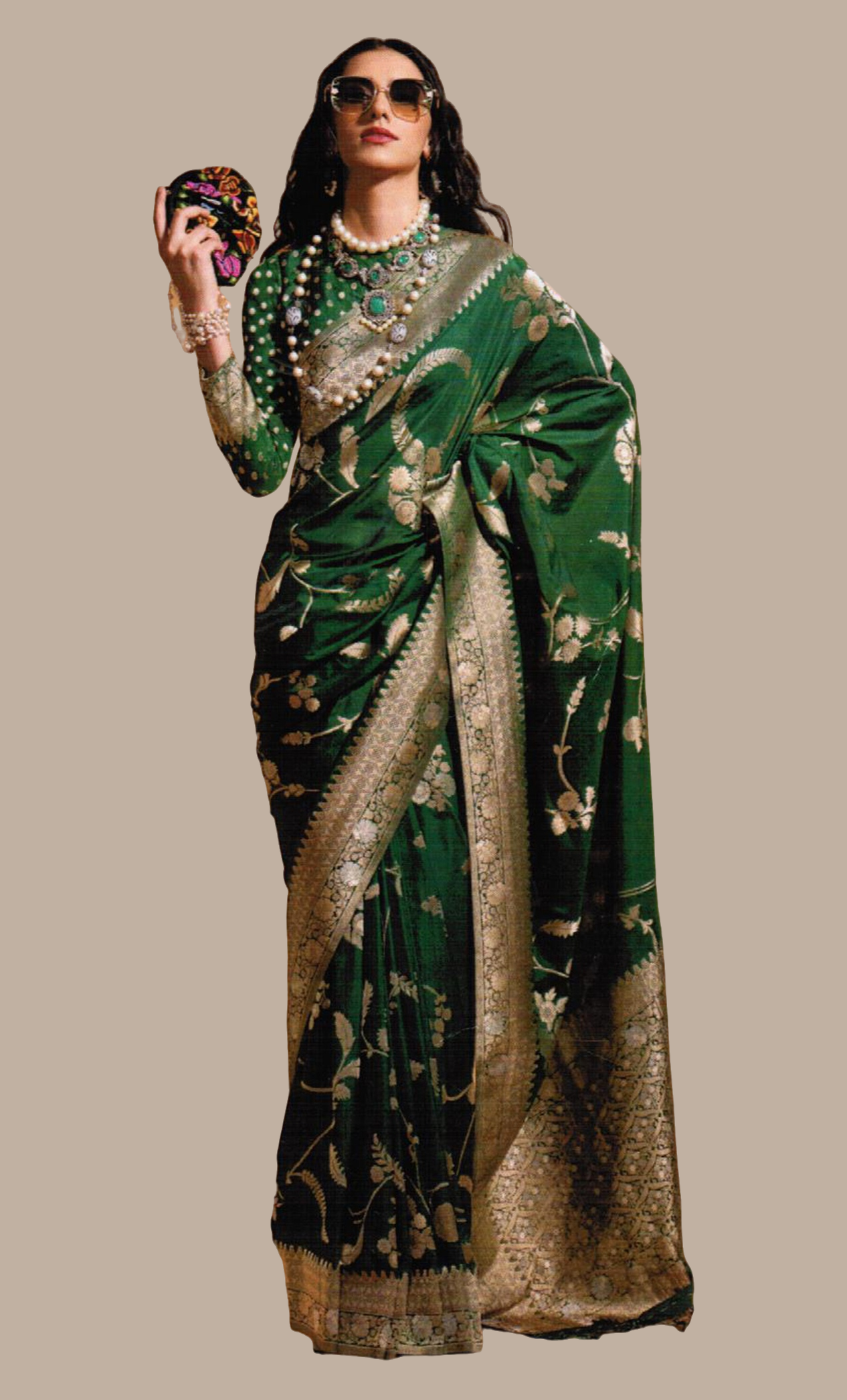 Deep Green Woven Art Silk Sari