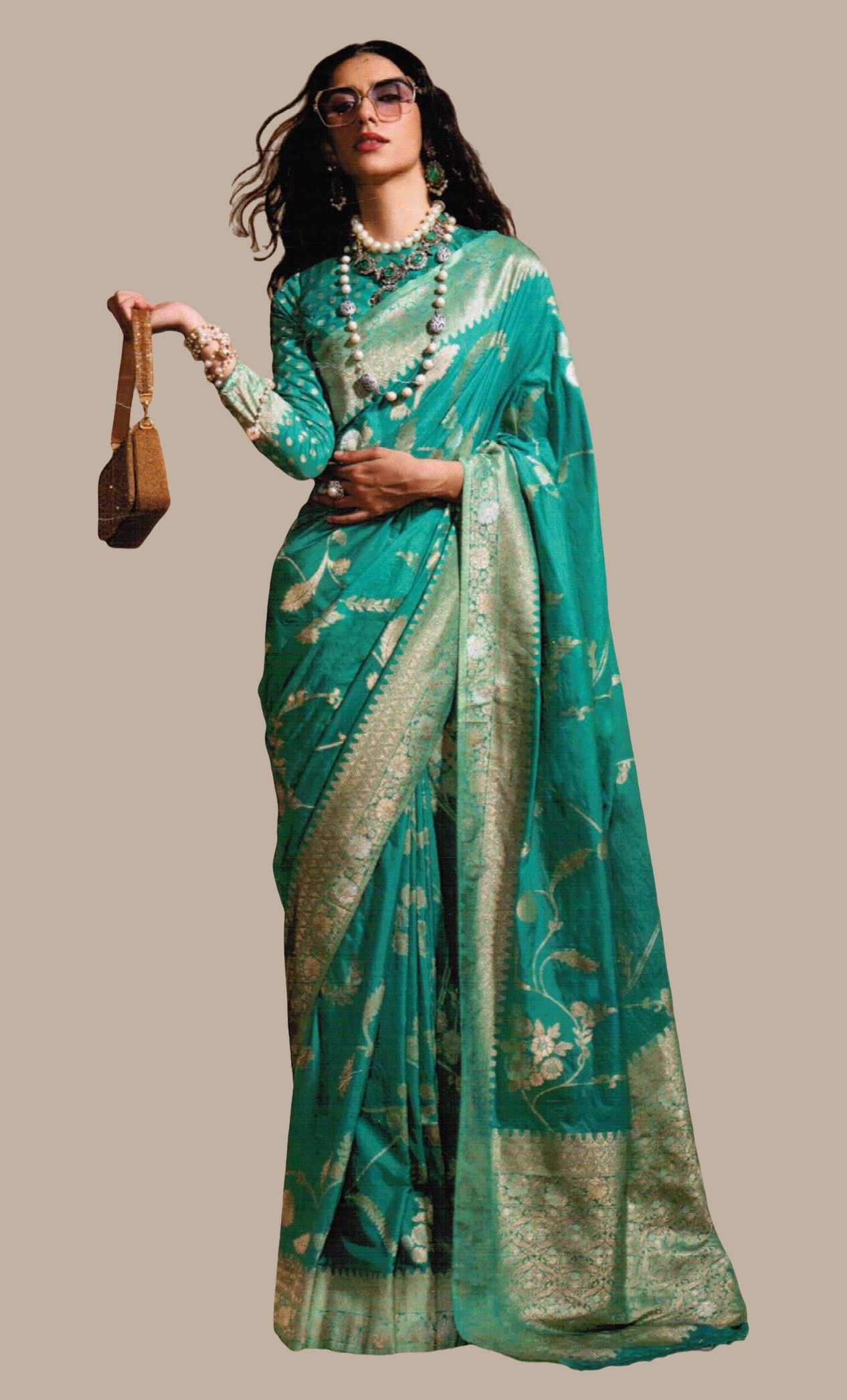 Turquoise Woven Art Silk Sari