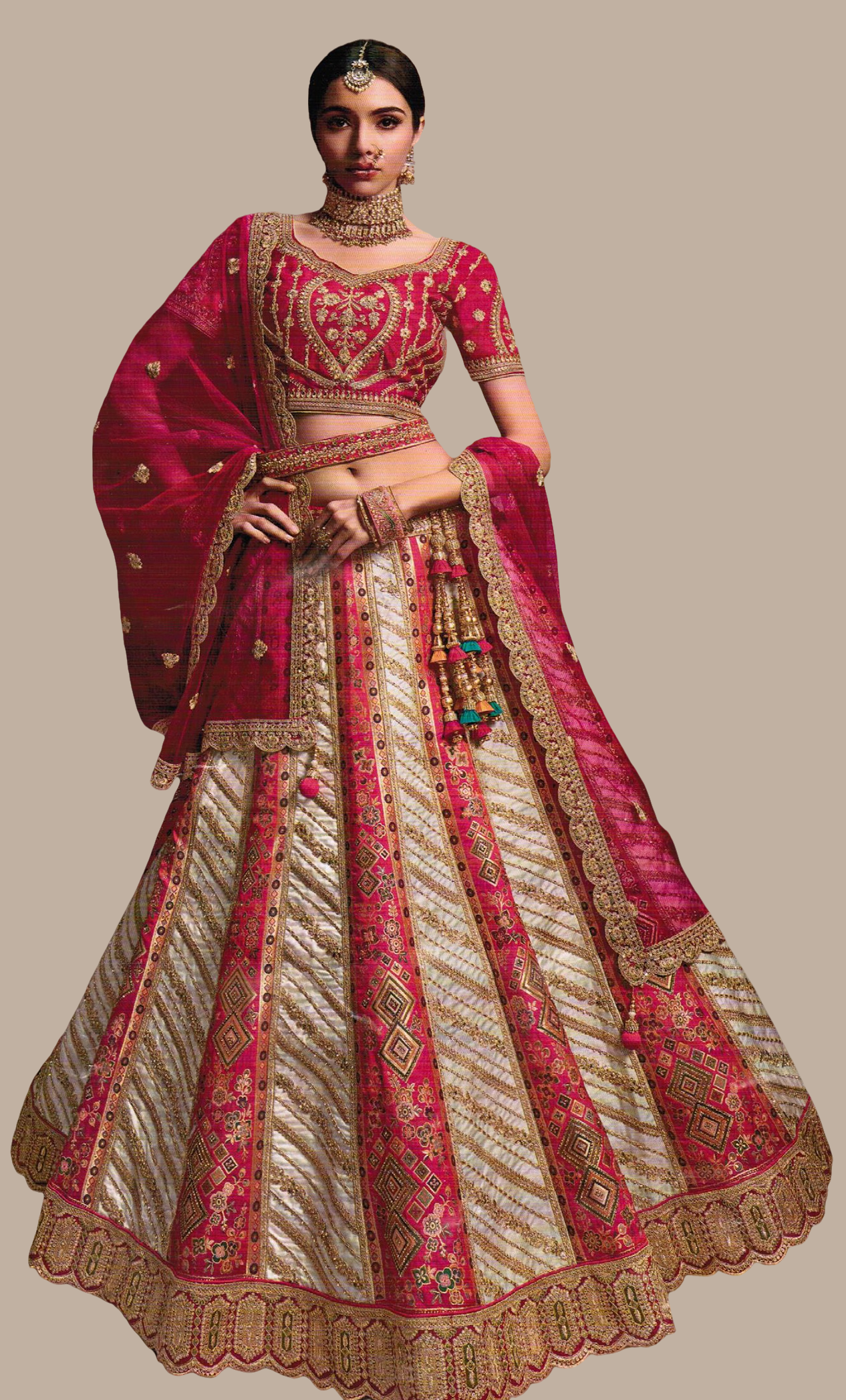 Biscuit Embroidered Lengha