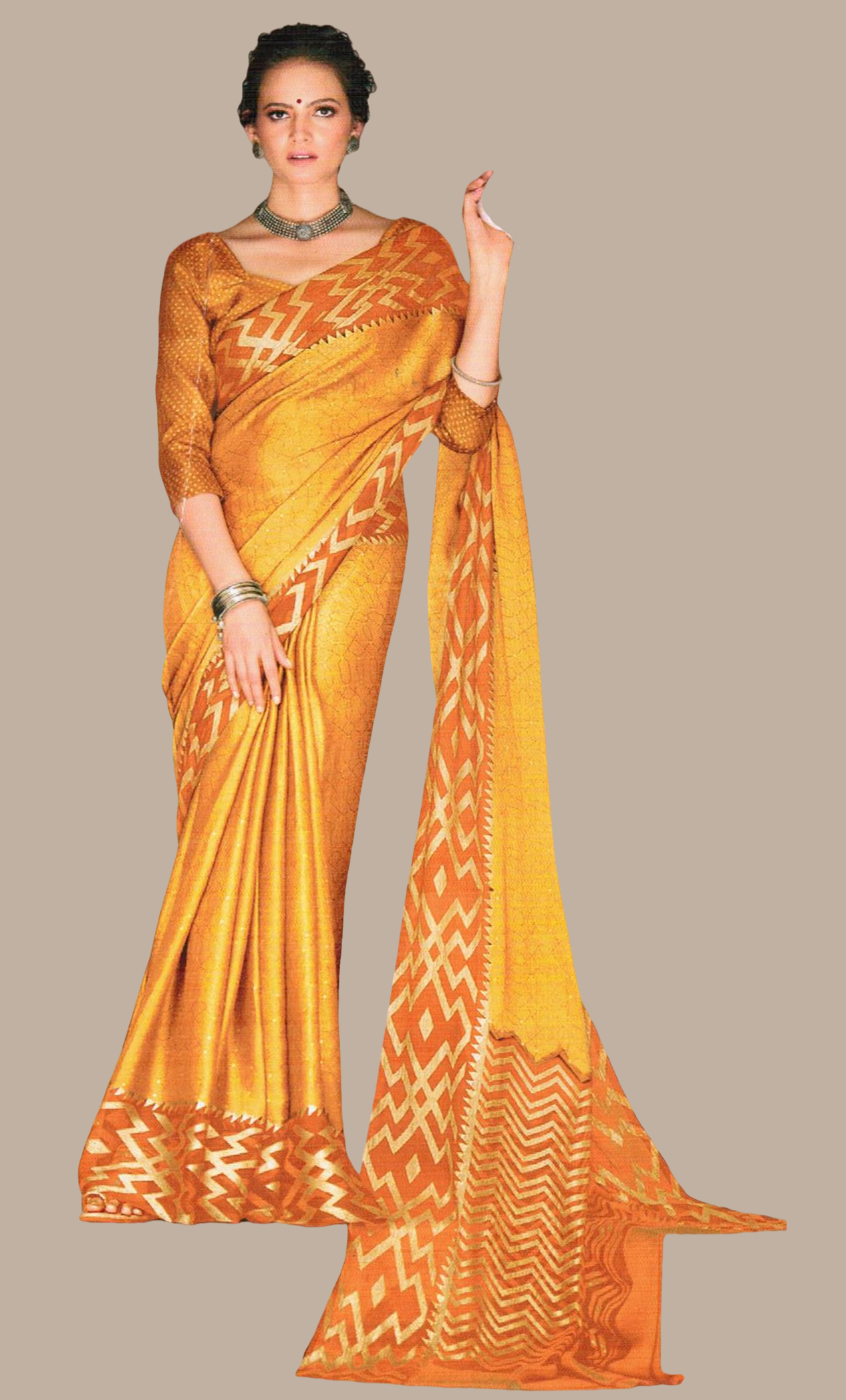 Deep Mustard Printed Sari