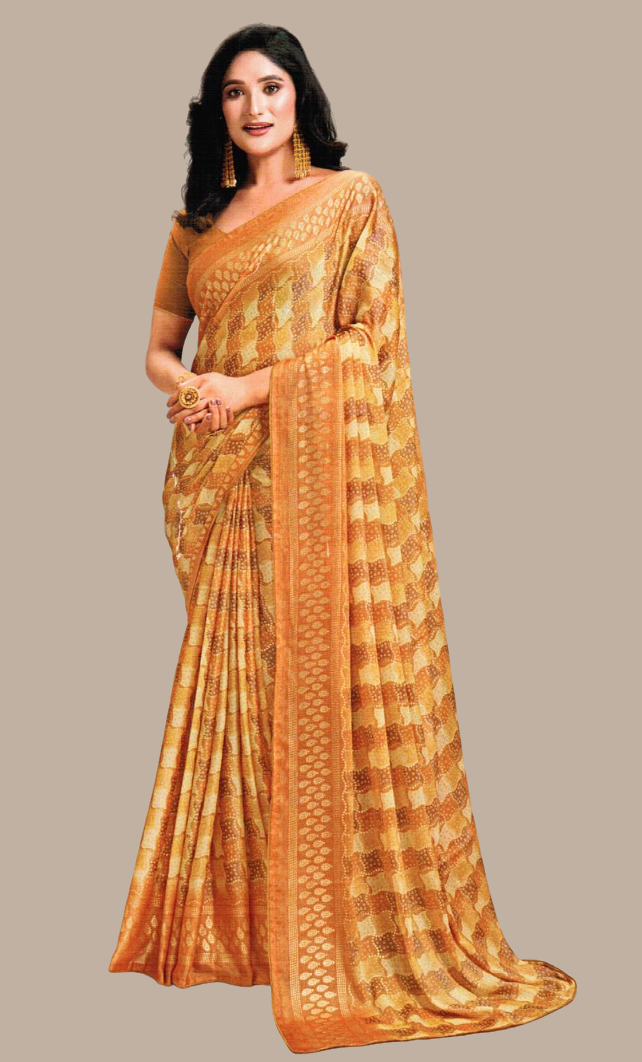 Deep Beige Printed Sari