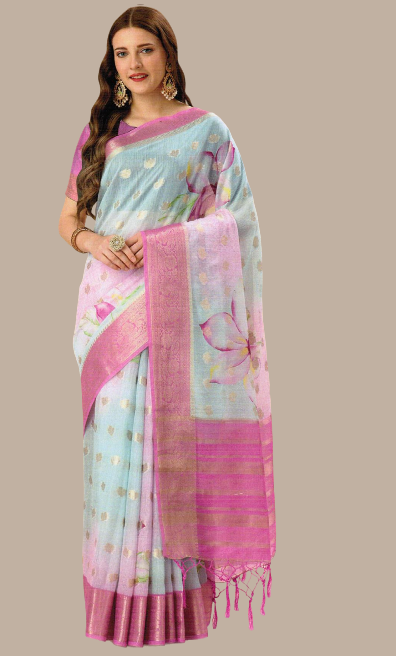 Pale Blue Printed Sari