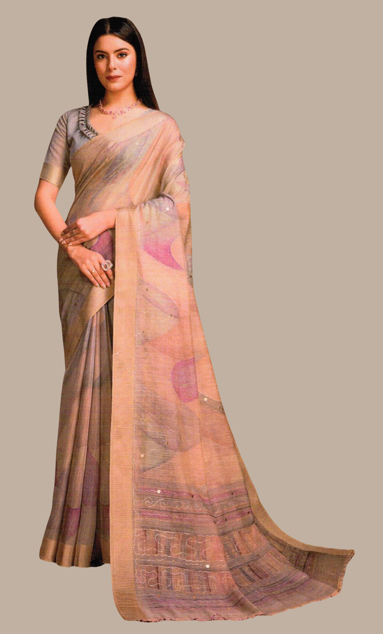 Biscuit Shaded Printed Sari