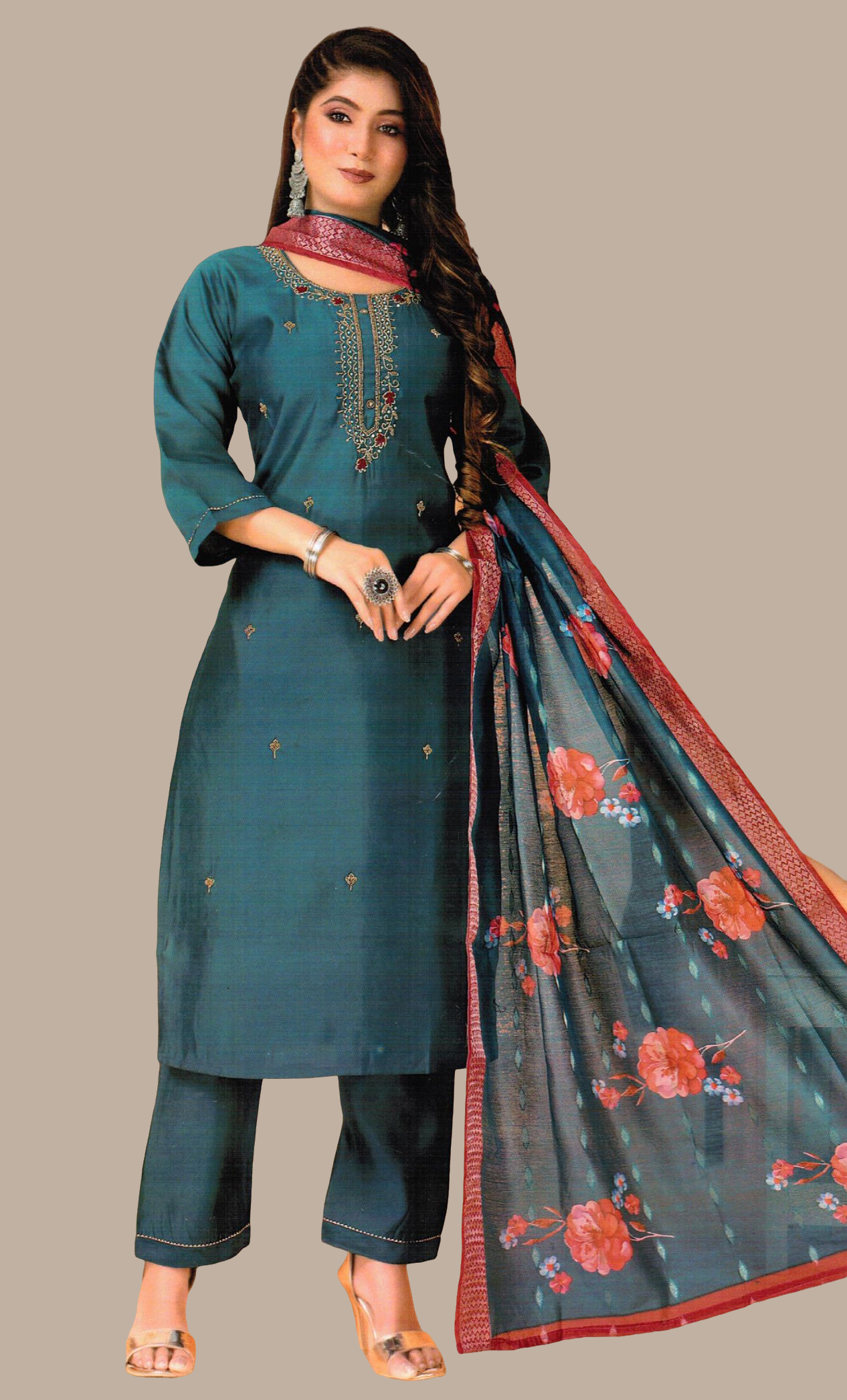 Deep Teal Embroidered Punjabi