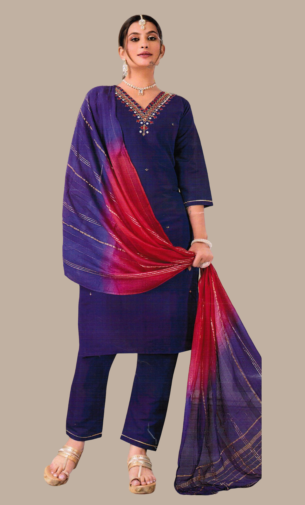 Deep Purple Embroidered Punjabi