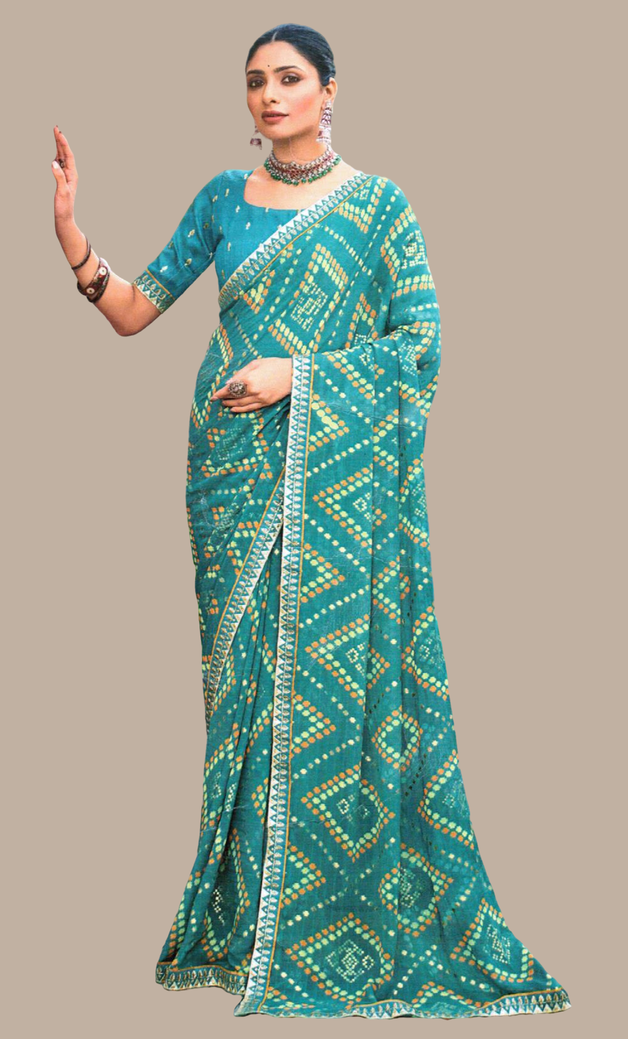 Dark Green Printed Sari