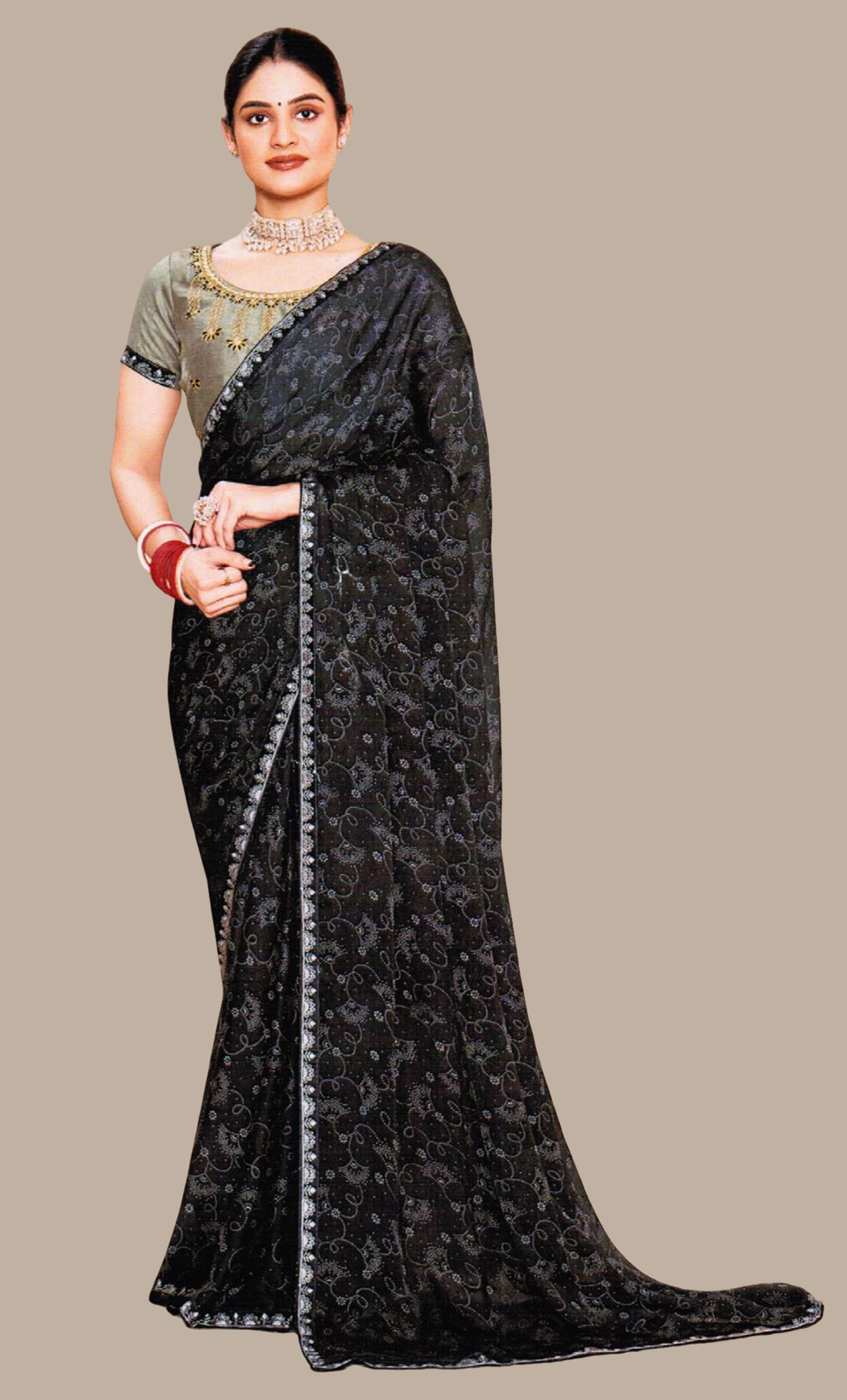 Dark Grey Printed Sari