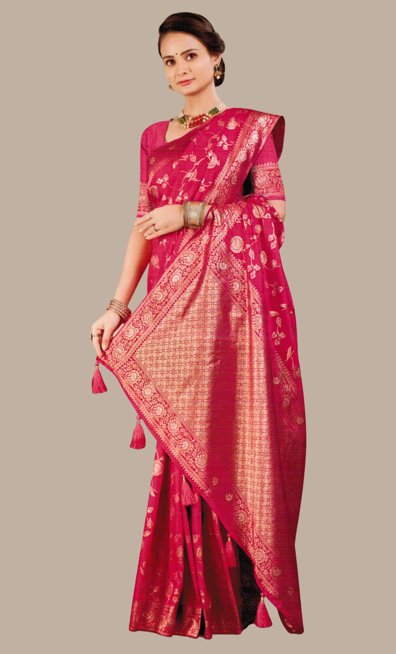 Cerise Woven Art Silk Sari