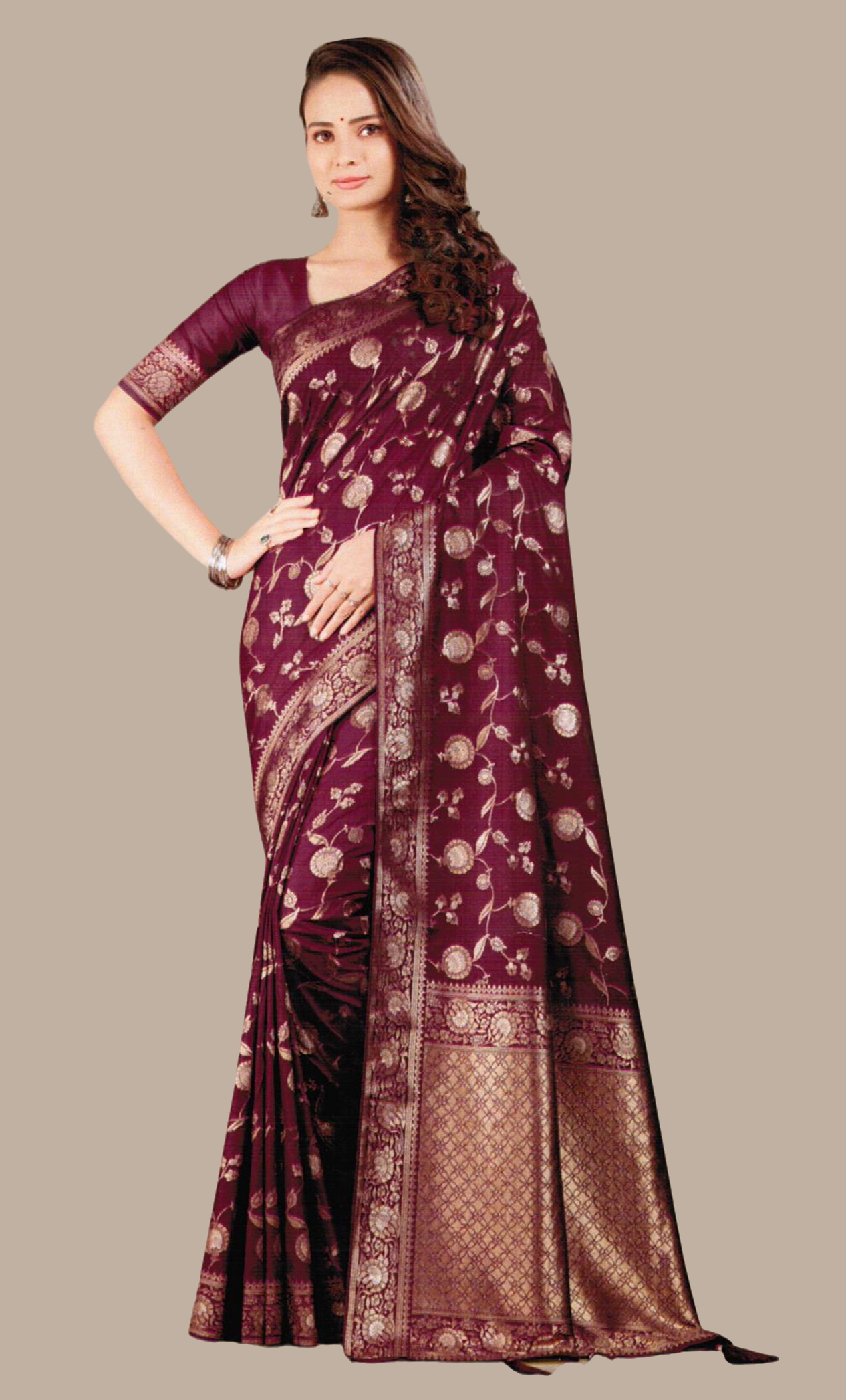 Deep Plum Woven Art Silk Sari