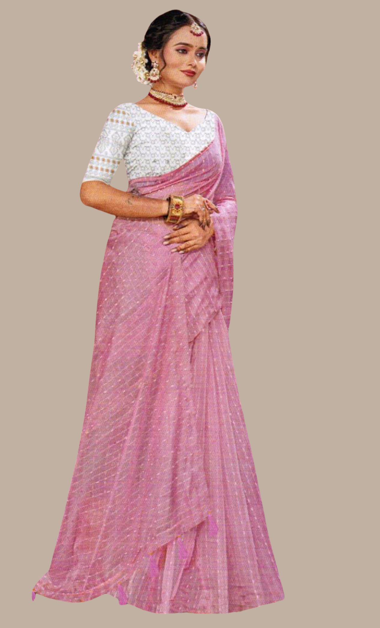 Deep Mink Embroidered Sari