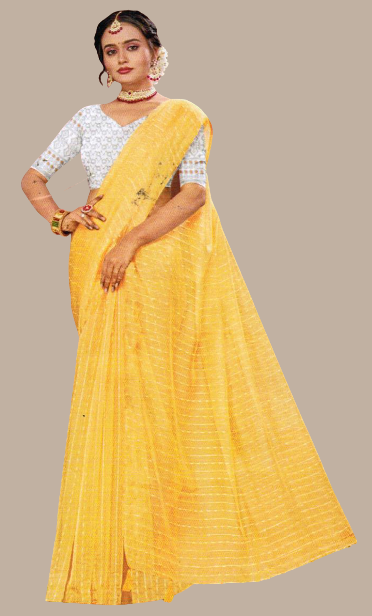 Lemon Embroidered Sari