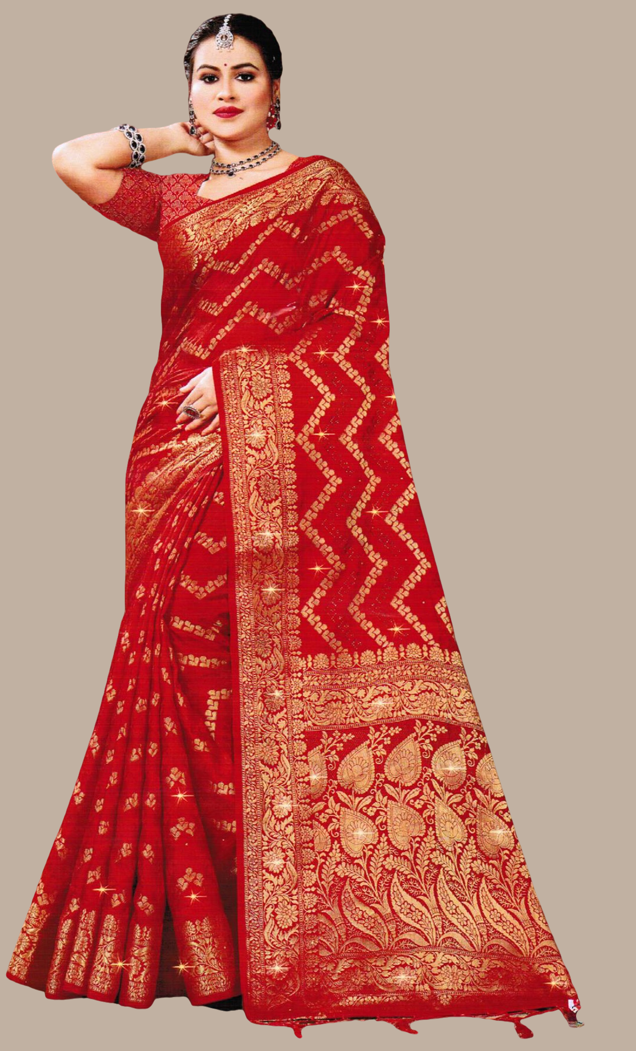 Deep Red Woven Art Silk Sari