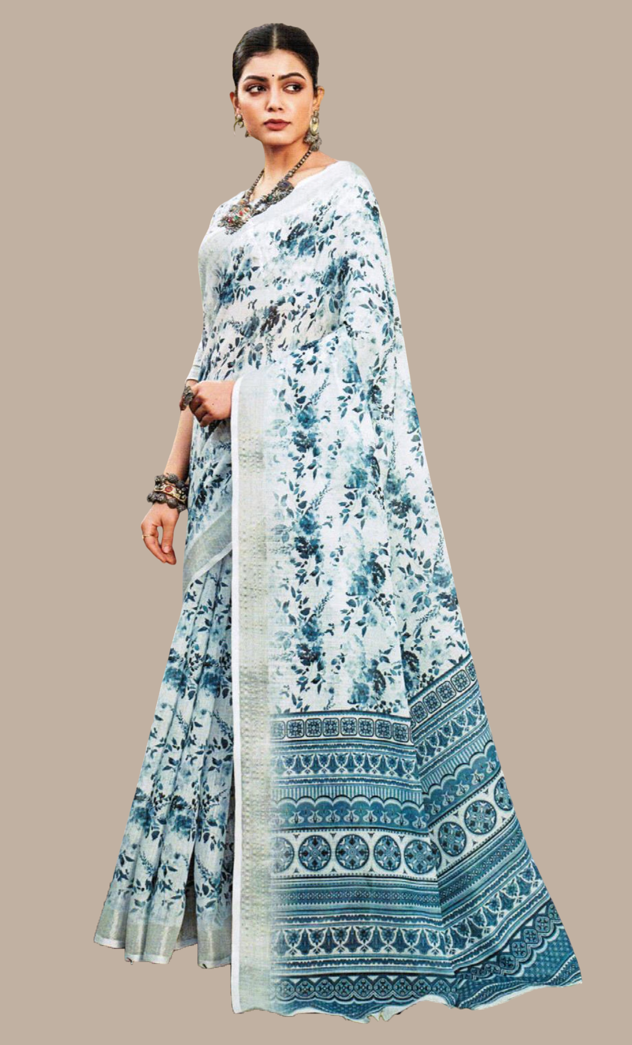 Deep Blue Printed Sari